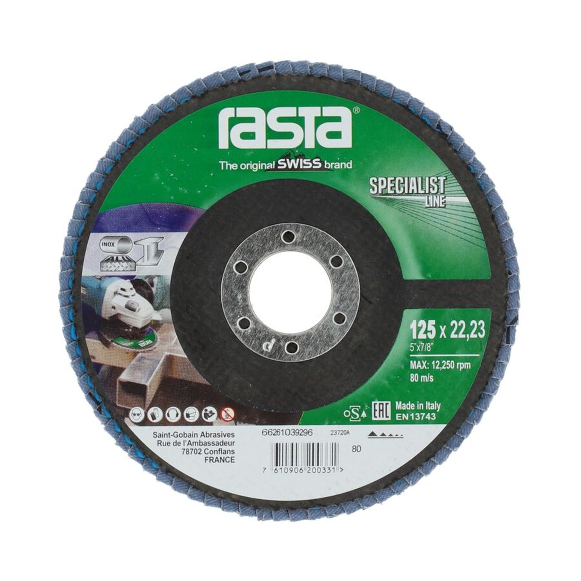 10 x Norton Fächerschleifscheiben 125x22mm K80 Rasta Specialist Line, robust & effizient