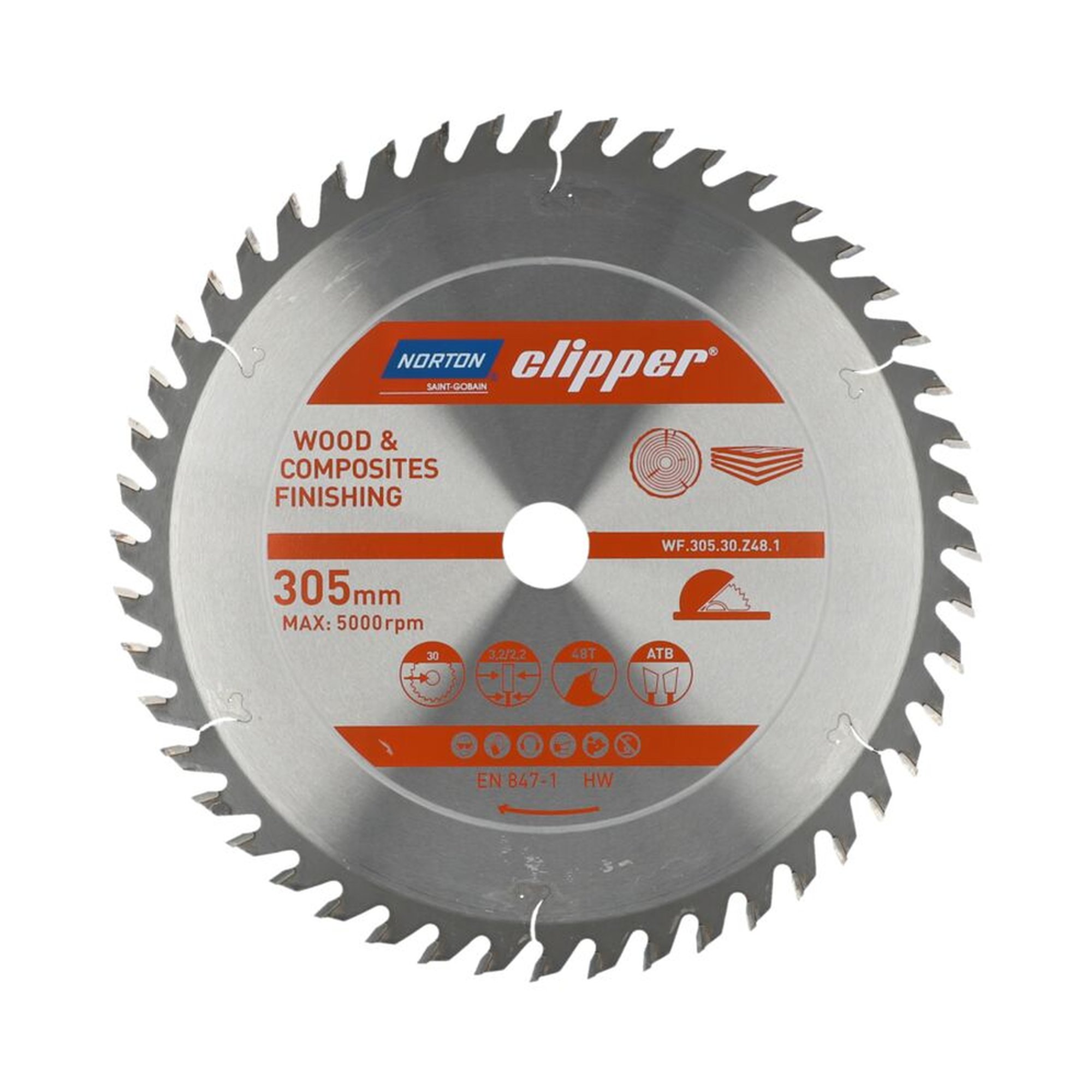 Norton Clipper TCT-Sägeblatt 305x3.2mm für Holzveredelung, 30mm Bohrung