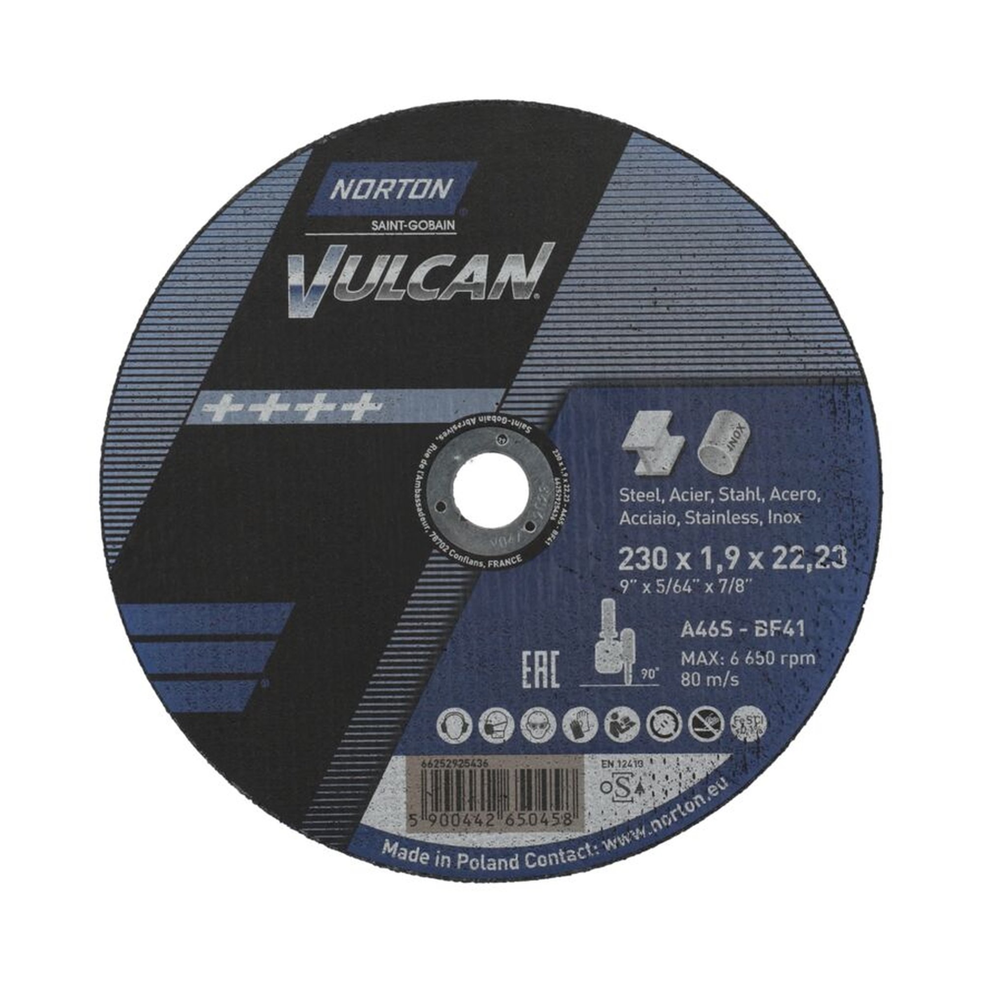 25 x Norton Trennscheibe gerade 41 | 230x1,9x22,23 A 46 S Vulcan | Hochleistungsschnitt