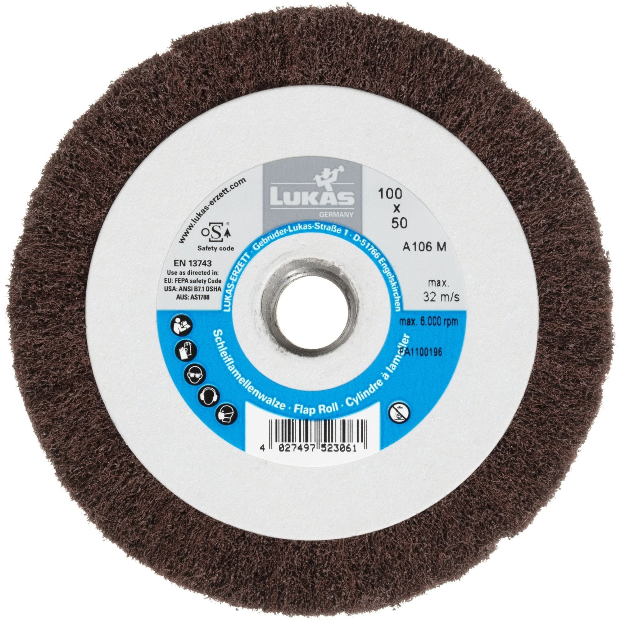 2x LUKAS Vlies Schleifwalze LWV universal 100x50 mm  M14 | Korn 104