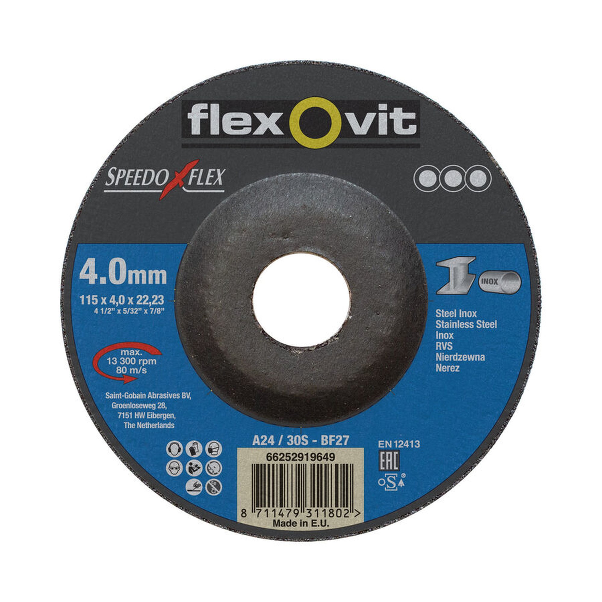 20 x Norton Schruppscheibe für Metall/Inox 115x4x22.23mm Flexovit SPEEDOFLEX