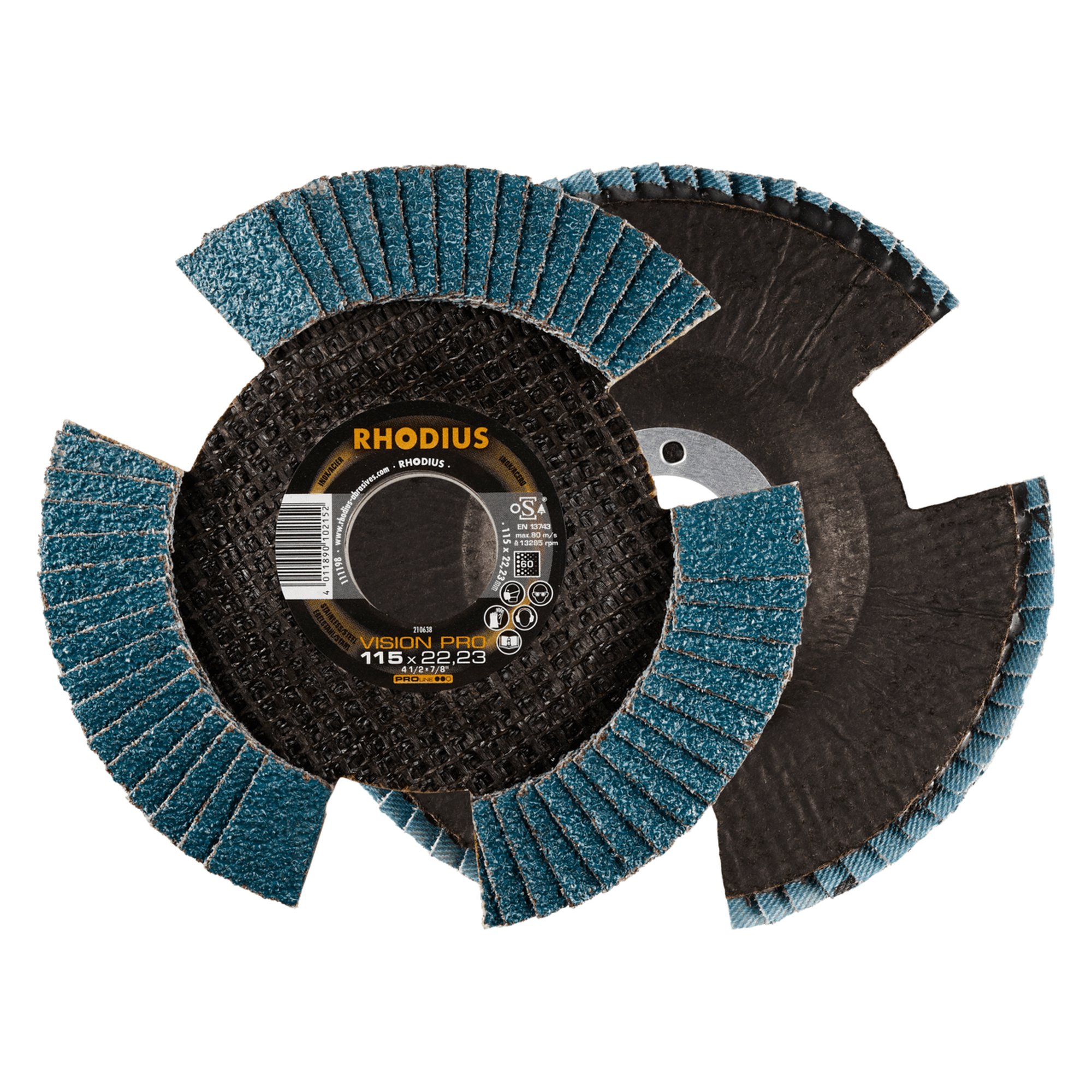 5 x RHODIUS Fächerschleifscheibe Fächerscheibe VISION PRO PACK Ø 115 mm Korn 60