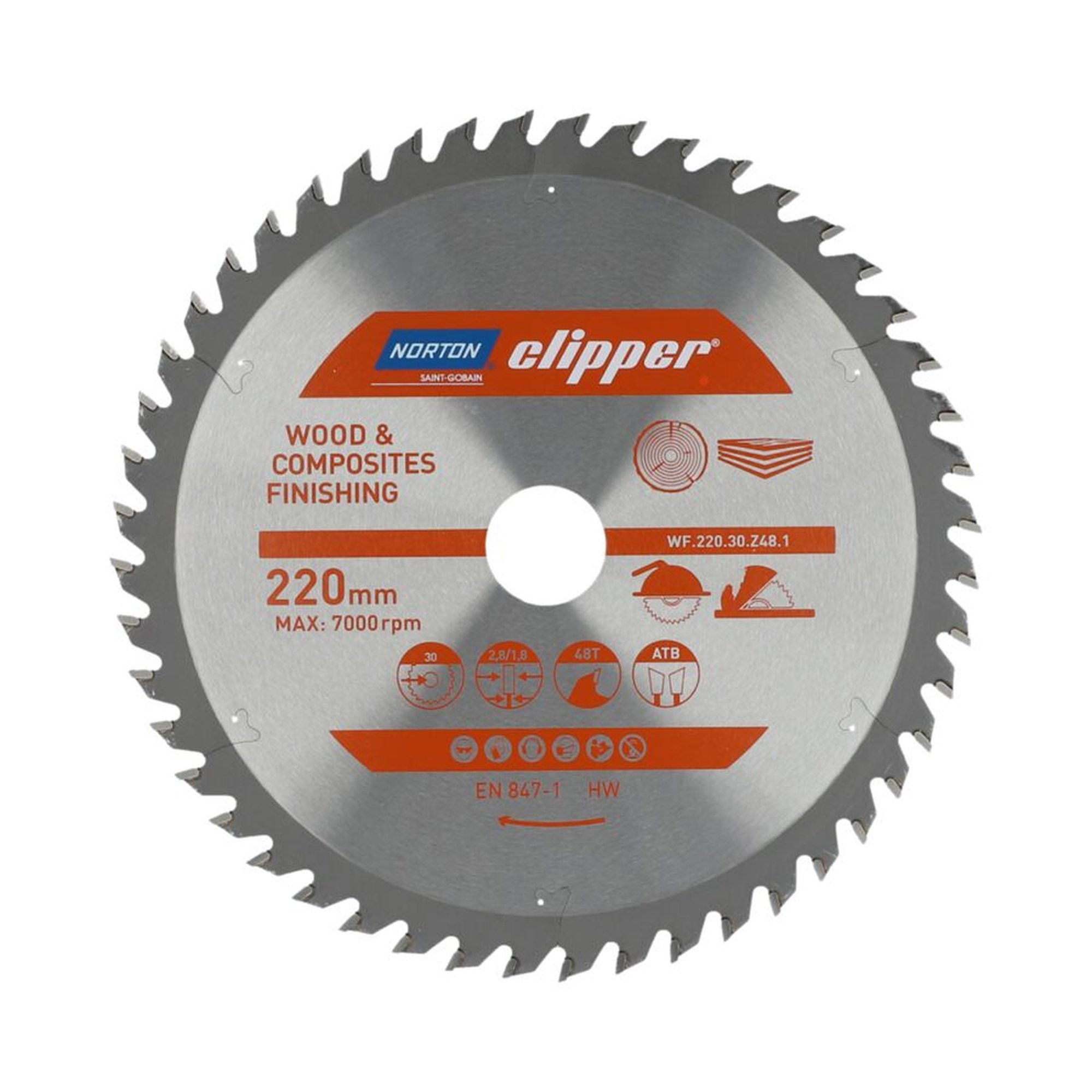 Norton Clipper TCT-Sägeblatt 220x2.8mm für Holzveredelung, 30mm Bohrung