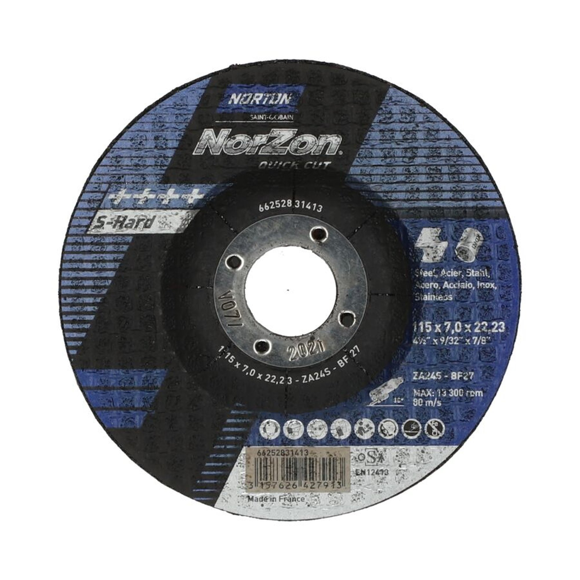 25 x Norton NORZON QUICK CUT Schruppscheibe für Metall/Inox 115x7x22.23mm