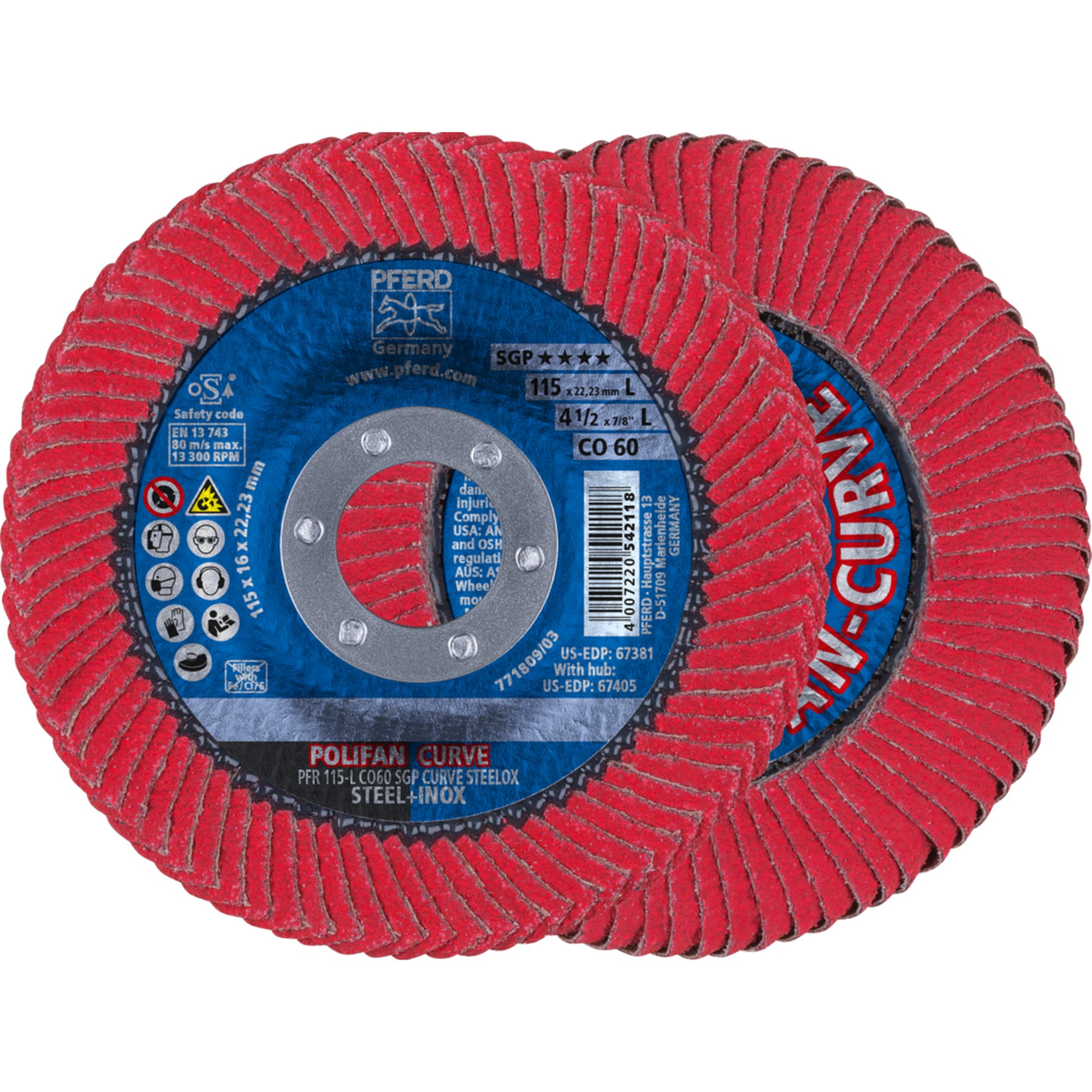 10 x PFERD POLIFAN-Fächerscheibe PFR 115-L CO 60 SGP CURVE STEELOX