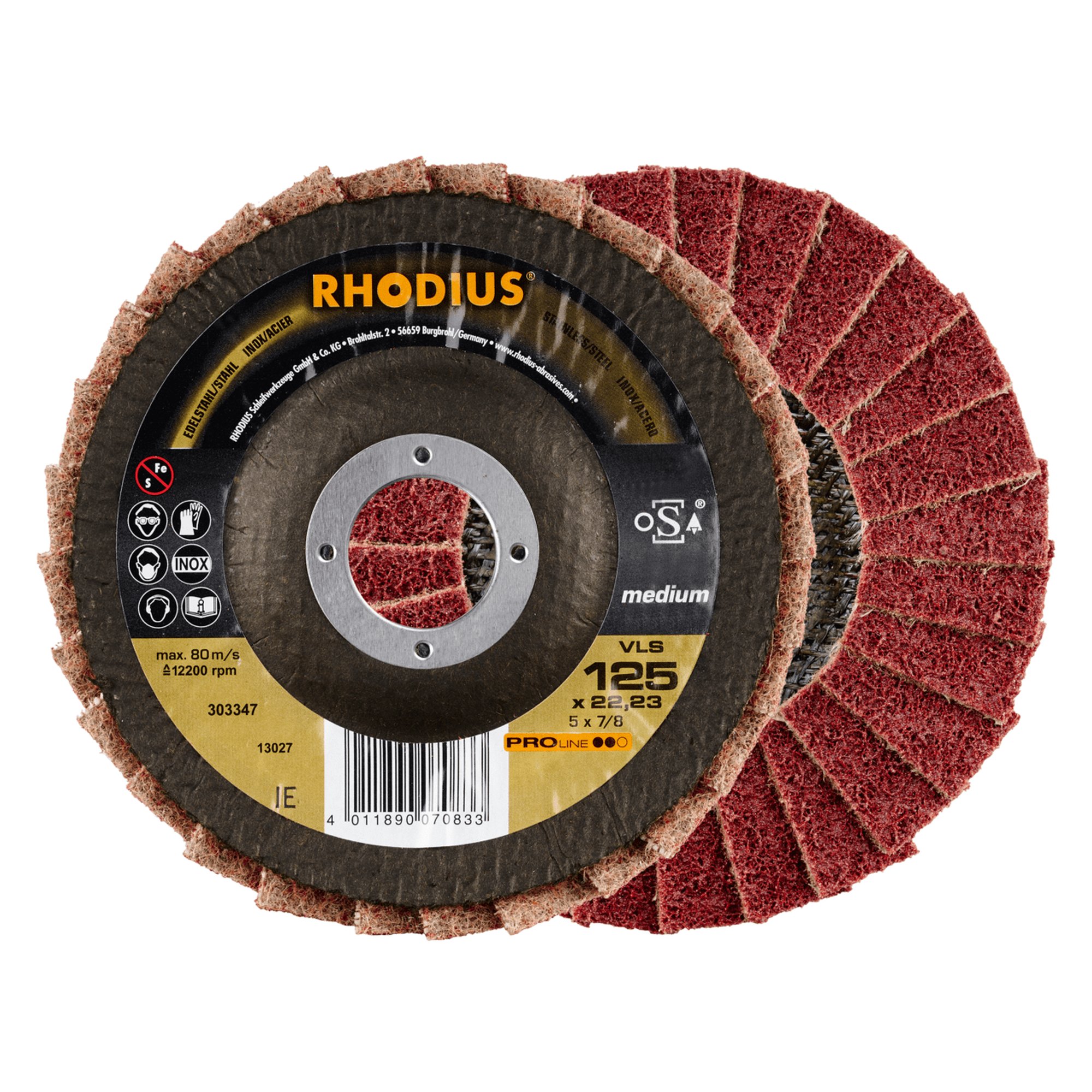 10 x RHODIUS Fächerschleifscheibe Fächerscheibe VLS Ø 125 mm Korn medium