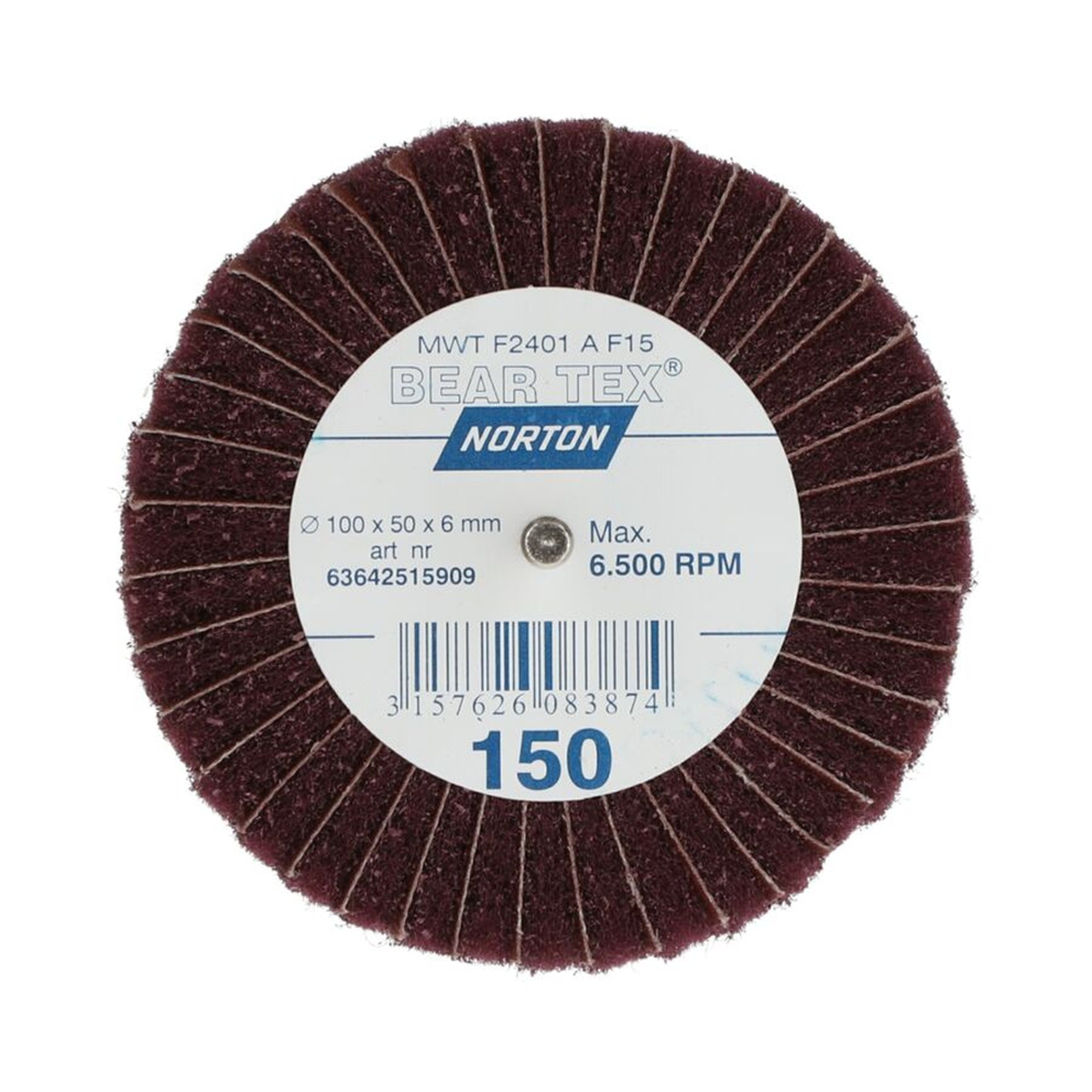 10 x Norton Beartex Fächerschleifer mit Schaft 100x50x6 Fein A Korn 150