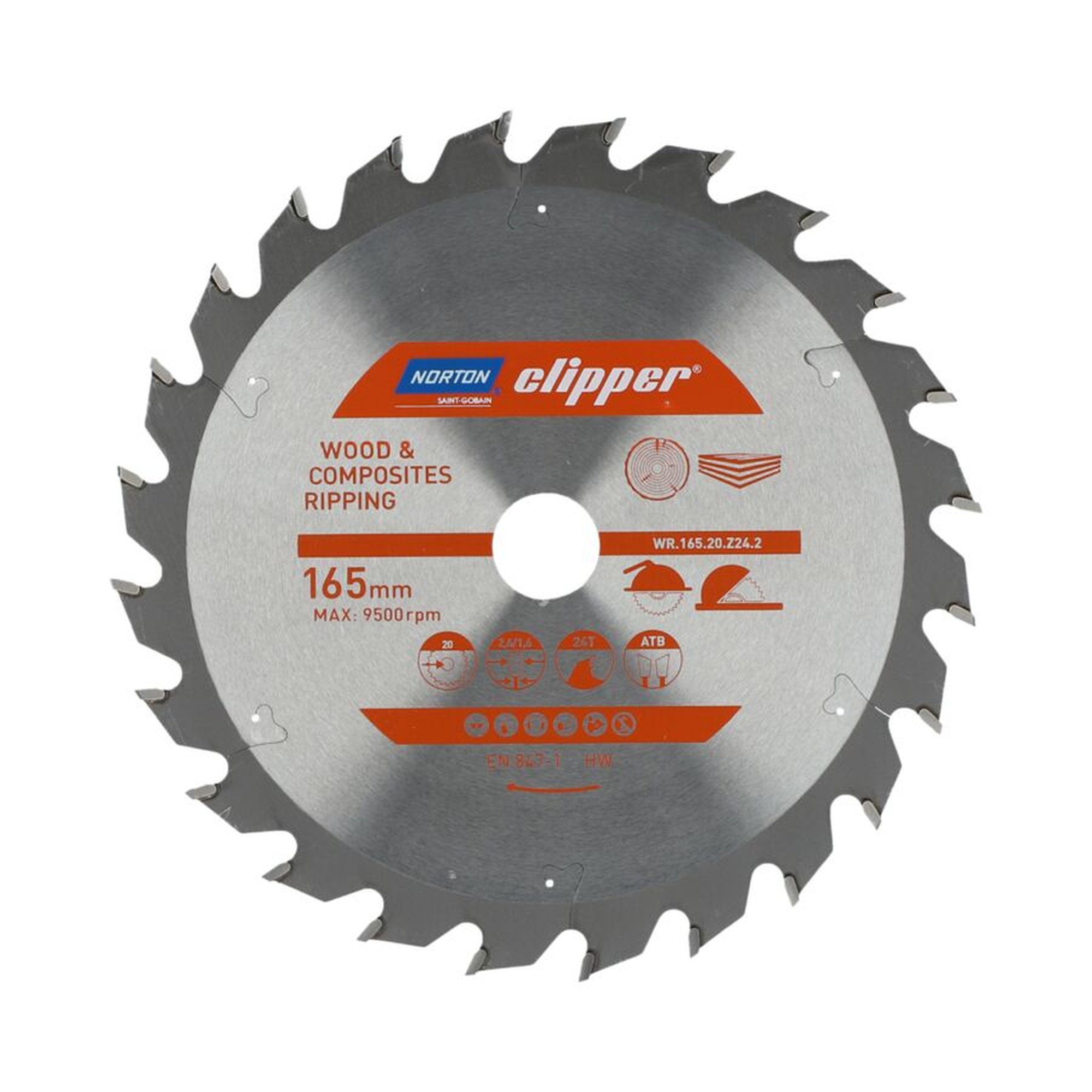 Norton Clipper TCT-Sägeblatt 165x2.6mm für Holz, 1 Stück, präzises Schneiden