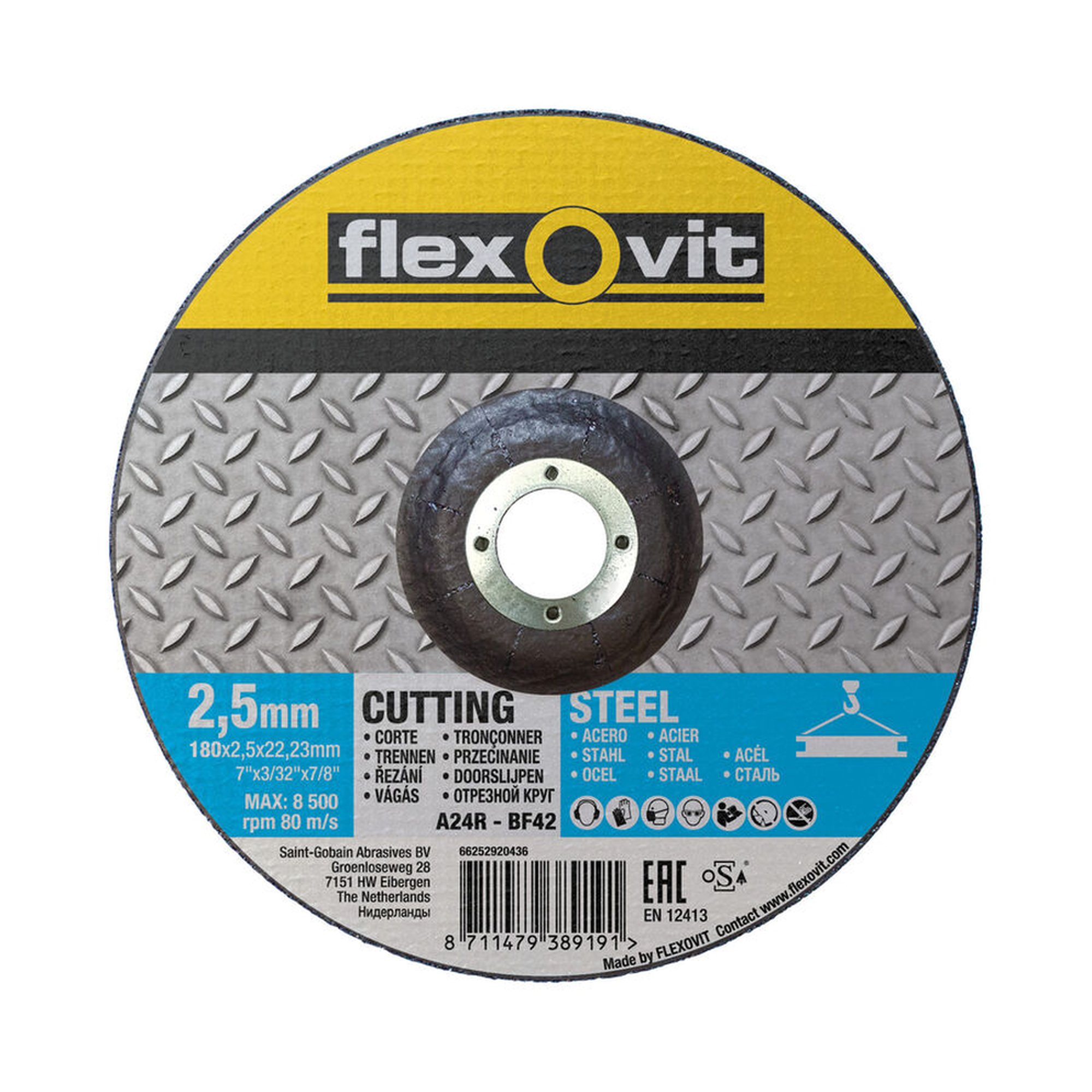 25 x Norton Gekröpfte Trennscheibe für Metall Flexovit 180x2.5x22.23mm