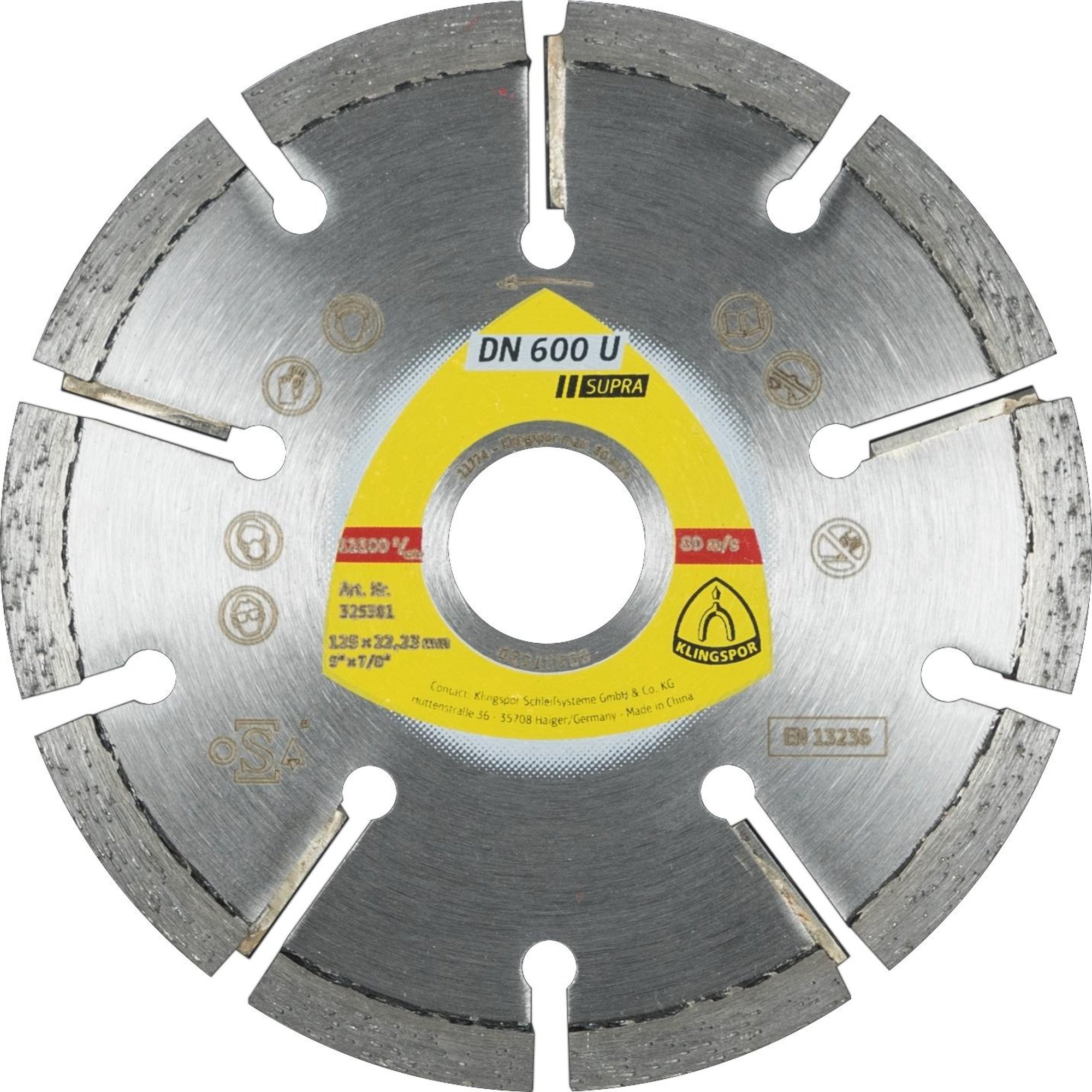 1 x Klingspor DN 600 U Diamanttrennscheiben, 115 x 4,5 x 22,23 mm 9 Segmente 33 x 4,5 x 7 mm, Standardverzahnung