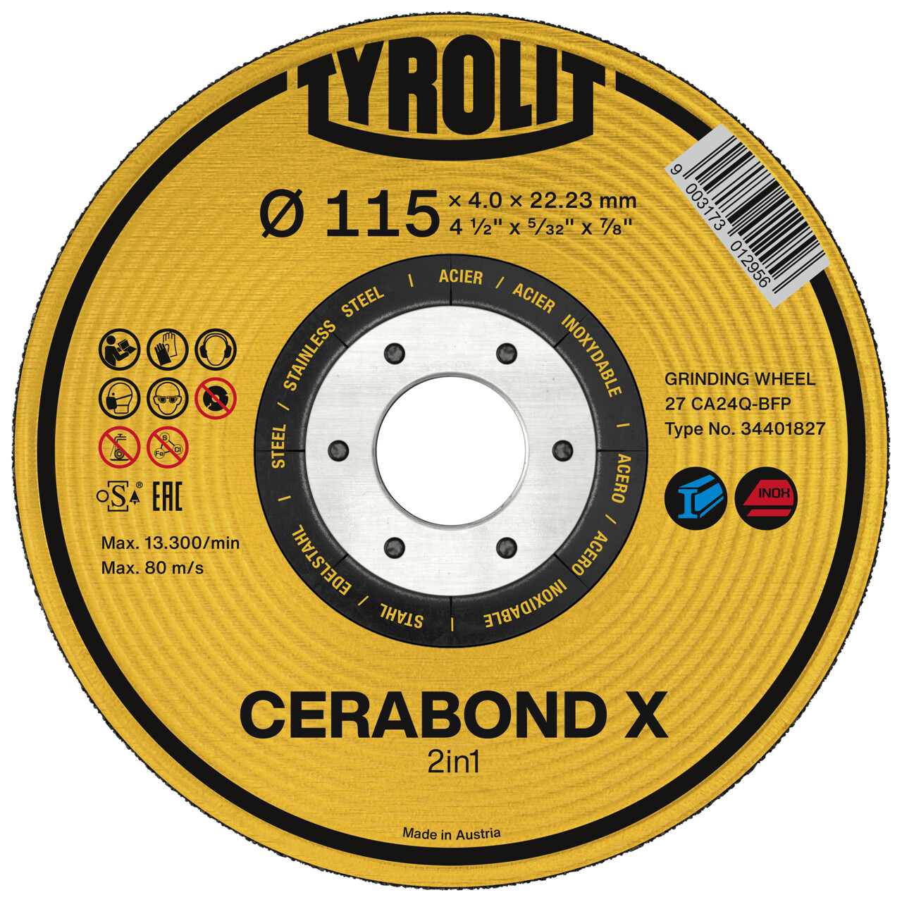 5x Tyrolit Schruppscheibe CERABOND X 230x7x22,23 mm CA24Q Stahl/Inox