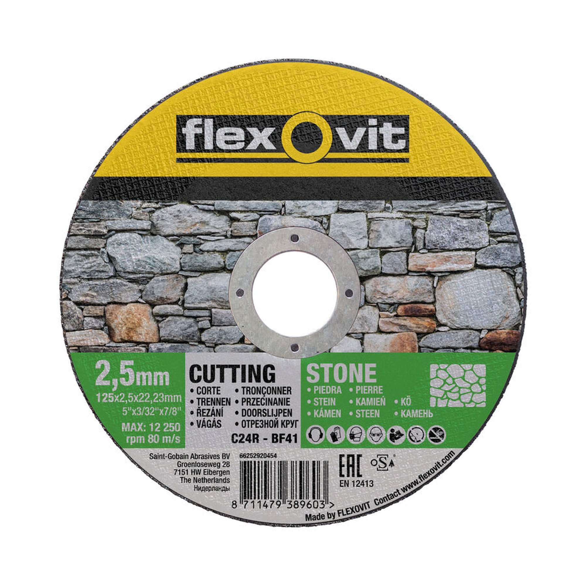 25 x Norton Trennscheibe für Stein 125x2.5x22.23mm Flexovit MERCHANDISING