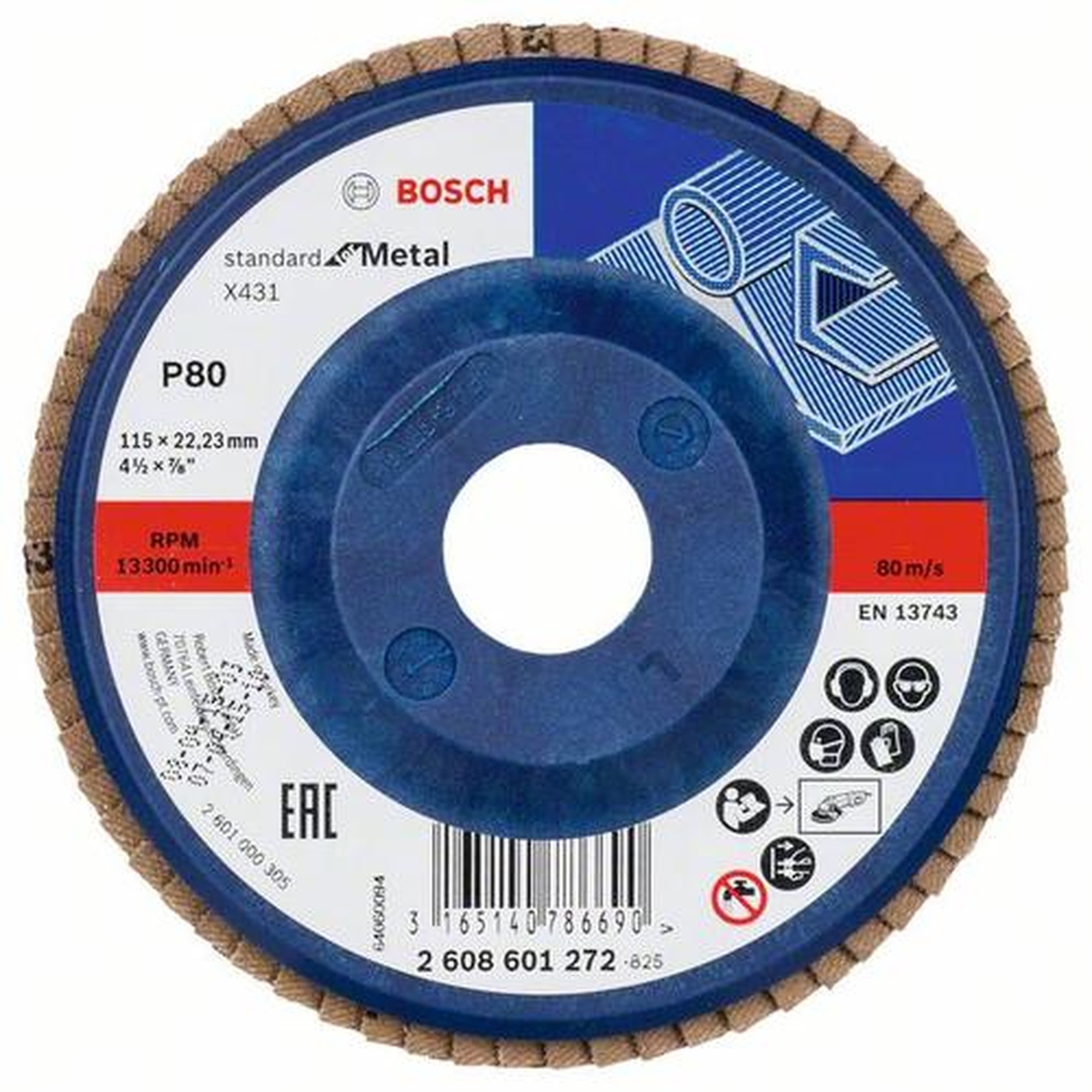 10x BOSCH Fächerschleifscheibe X431 Standard für Metall, gerade, Ø 115 mm, 80, Kunststoff