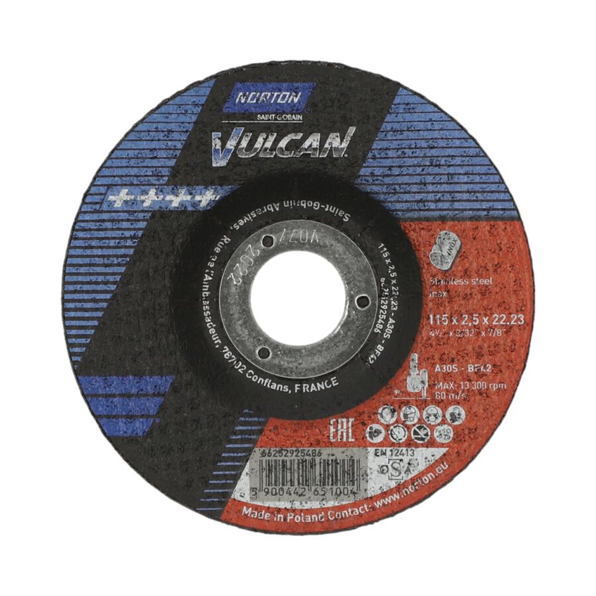 25 x Norton Trennscheibe gekröpft 115x2,5x22,23 A30S Inox Vulcan für Edelstahl schneiden