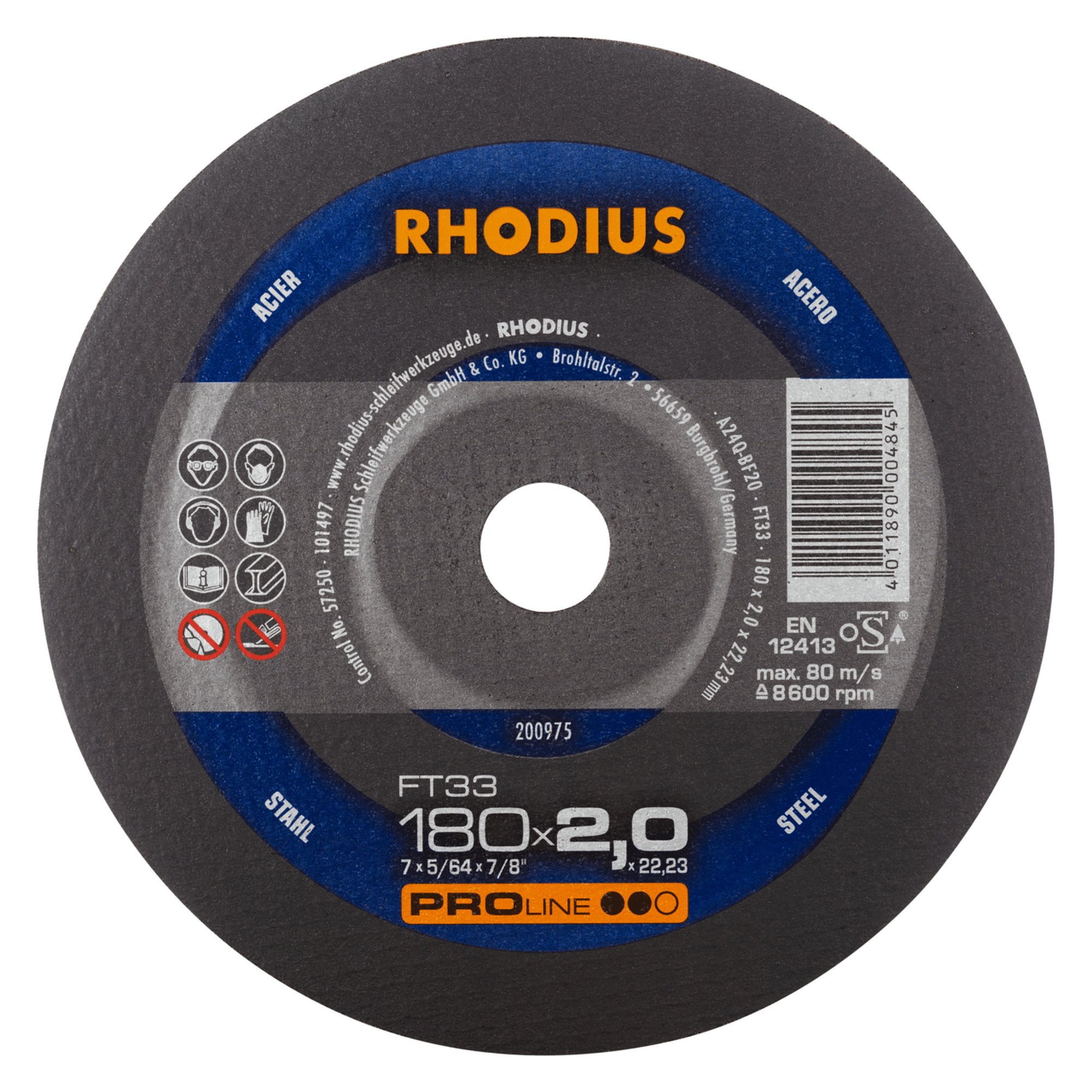 25 x RHODIUS Freihandtrennscheibe FT33 Ø 180 mm