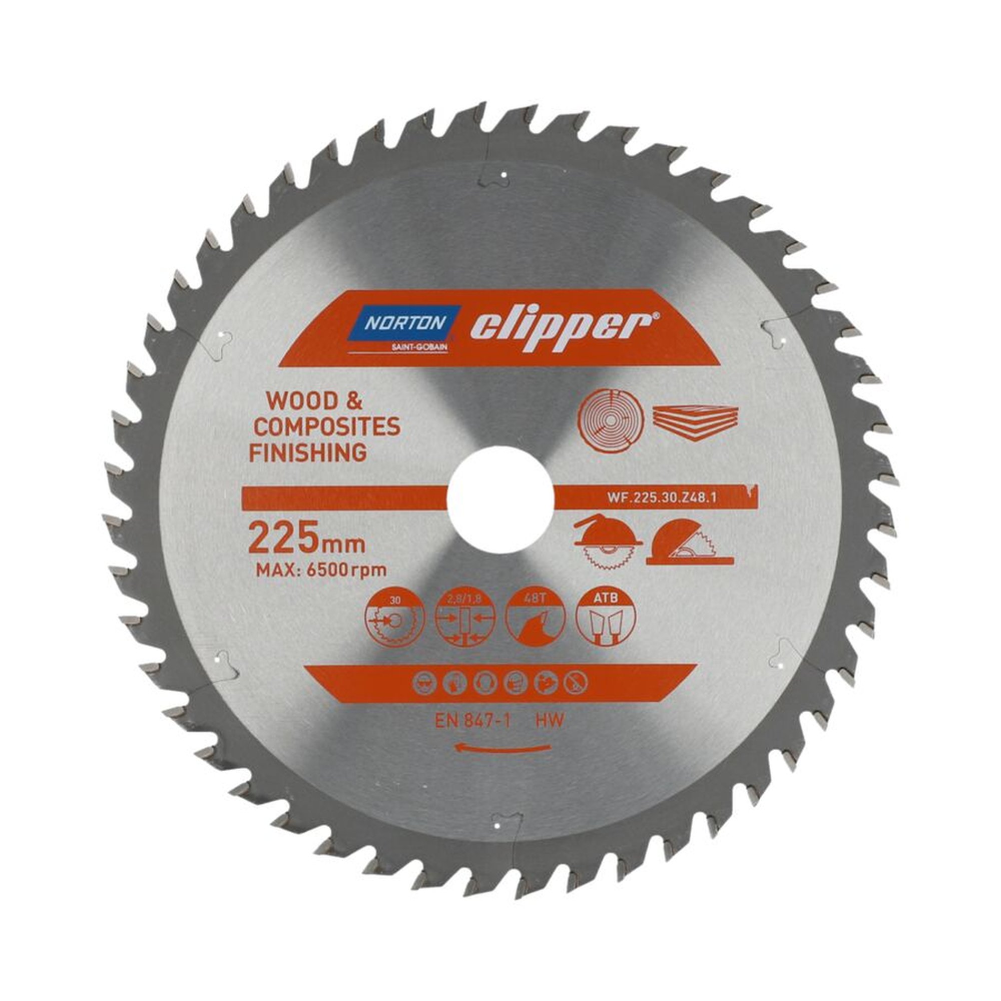 Norton Clipper TCT-Sägeblatt 225x2.8mm für Holzveredelung, 30mm Bohrung