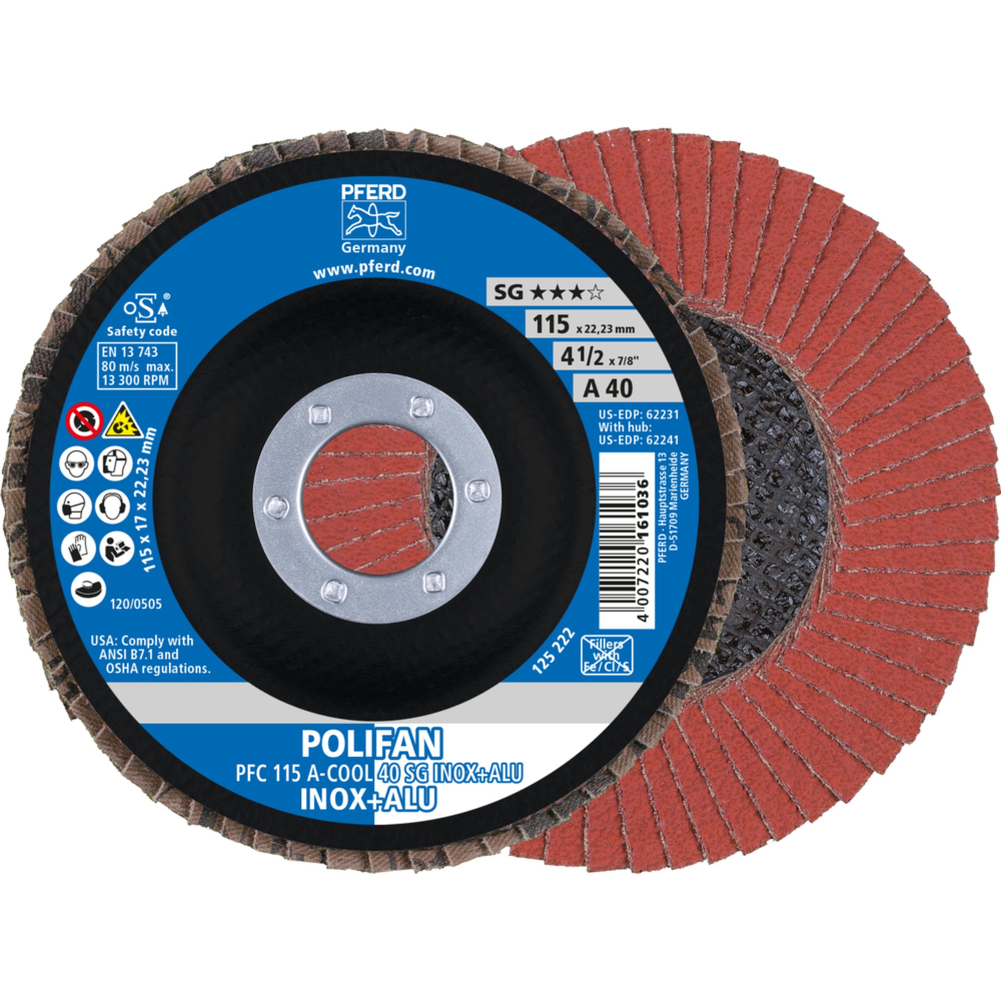 10 x PFERD POLIFAN-Fächerscheibe PFC 115 A-COOL 40 SG INOX+ALU