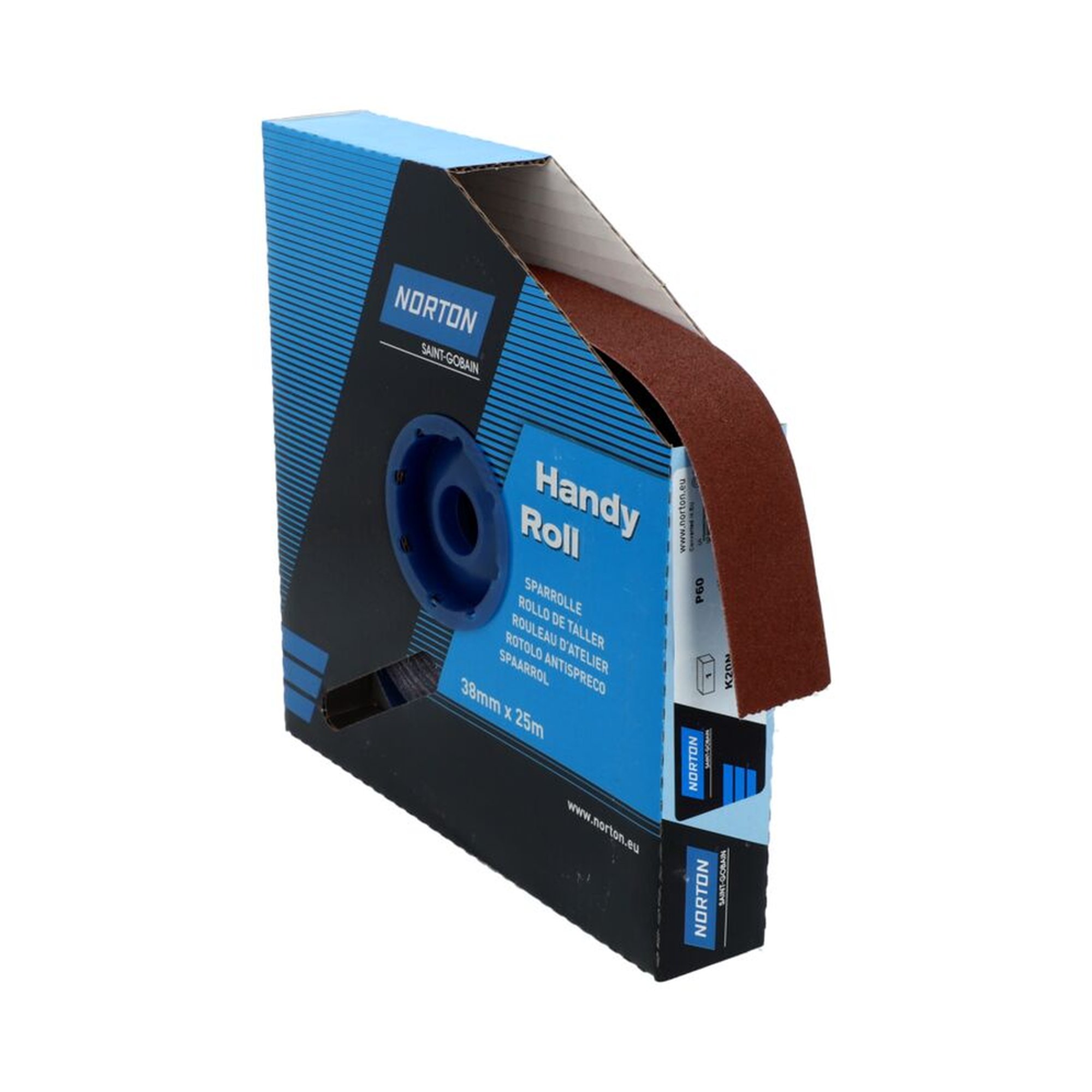 Norton Sparrolle Spenderbox 38 mm x 25 m K20N Korn 20 - Hochwertiges Schleifmittel