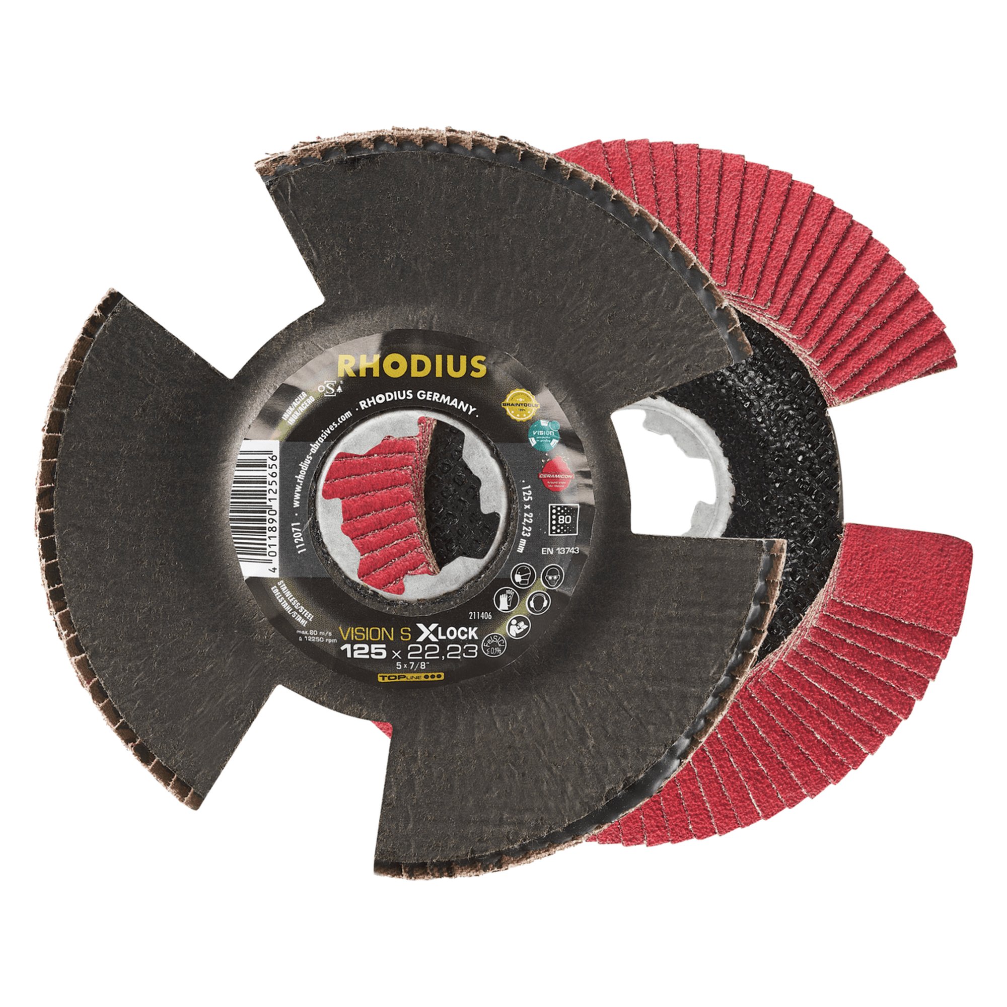 10 x RHODIUS Fächerschleifscheibe Fächerscheibe  SPEED X-LOCK Ø 125 mm Korn 80