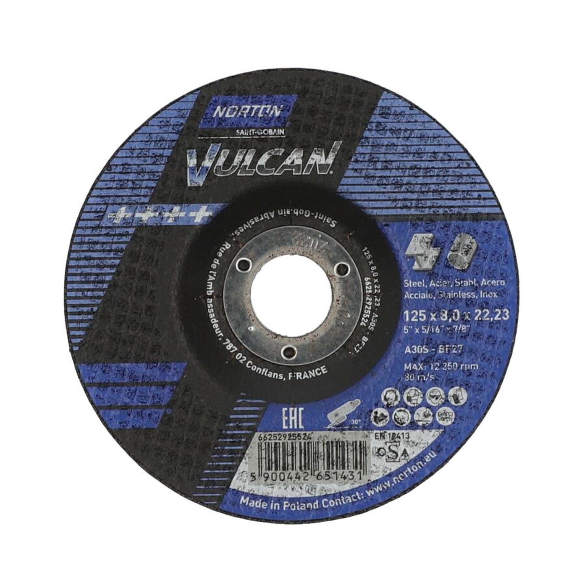 10 x Norton Schruppscheibe gekröpft 125x8,0x22,23 A 30 S Vulcan für Metallbearbeitung