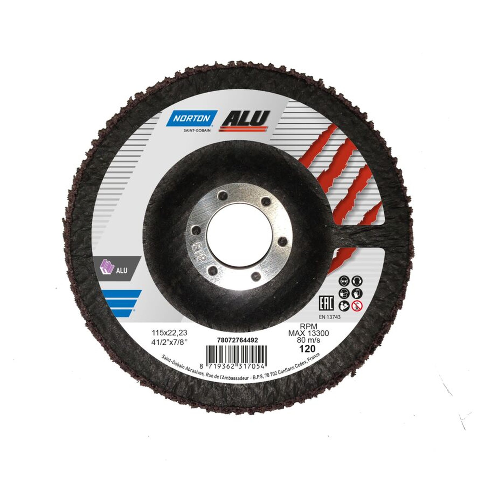 200 x Norton Mesh Fächerschleifscheiben Fiberunterlage 115x22mm K60 MIT120