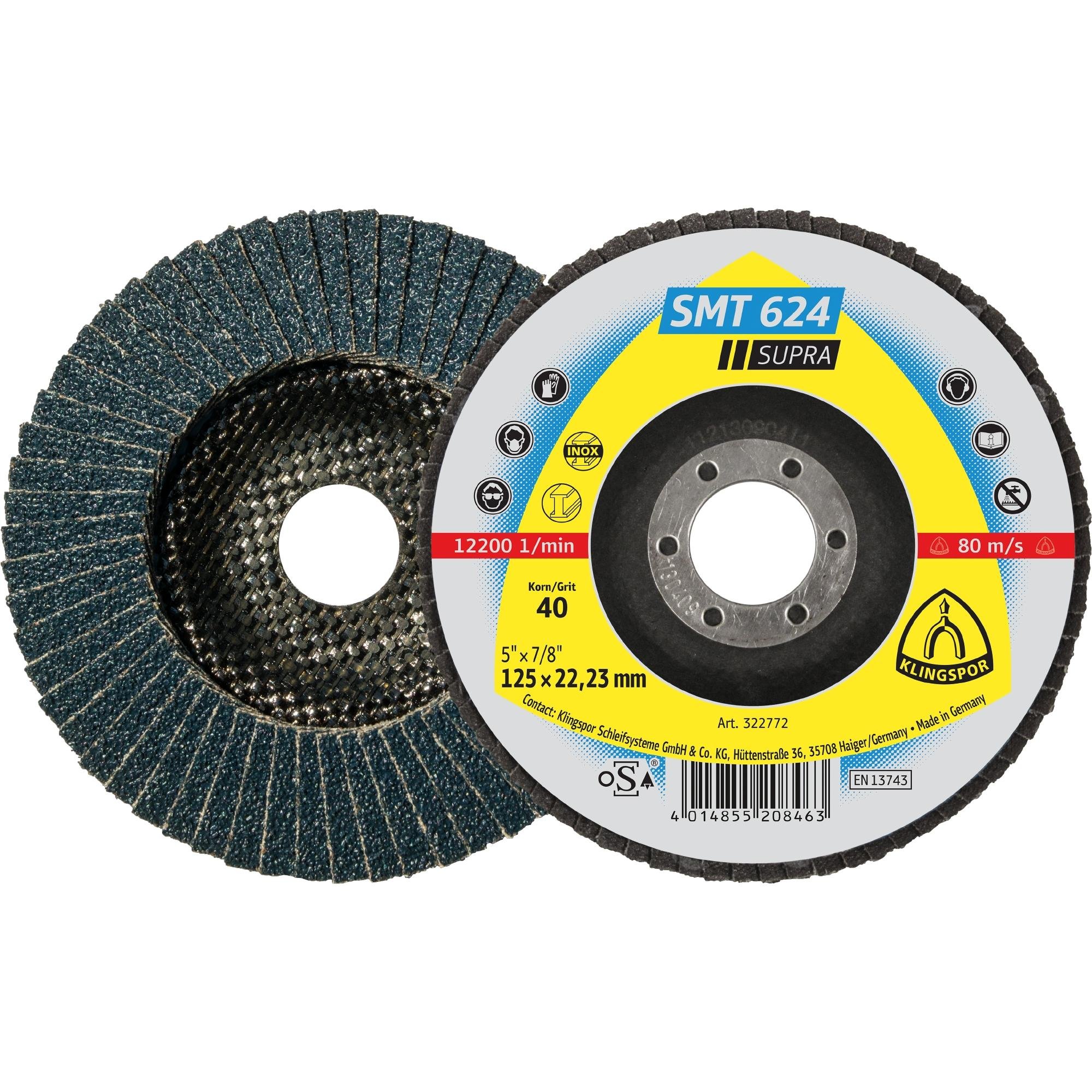 10 x Klingspor SMT 624 Schleifmopteller, 125 x 22,23 mm Korn 120 gewölbt