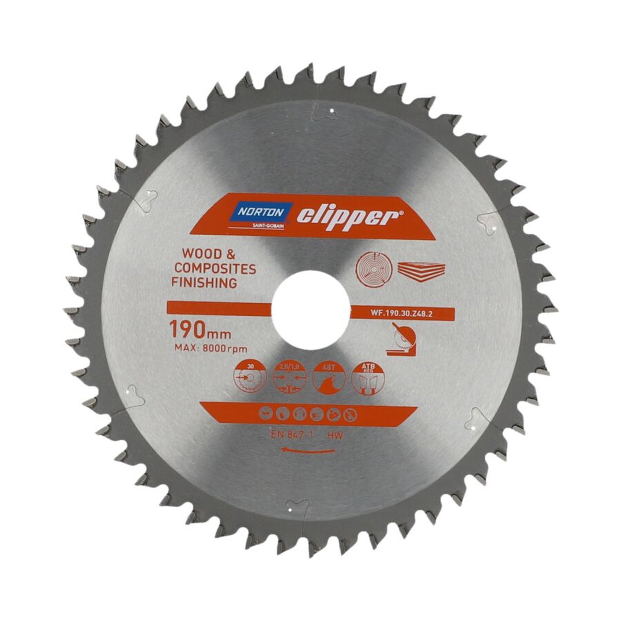 Norton Clipper TCT-Sägeblatt 190x2.8mm für Holzveredelung, 30mm Bohrung