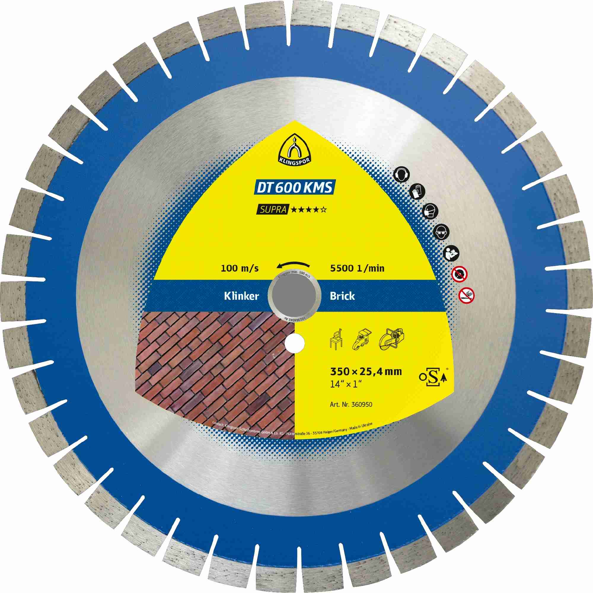 1 x Klingspor DT 600KMS Diamanttrennscheiben, 450 x 3,6 x 60 mm 50 Segmente 24 x 3,6 x 15 mm, Kurzverzahnung Reduzierring 25,4