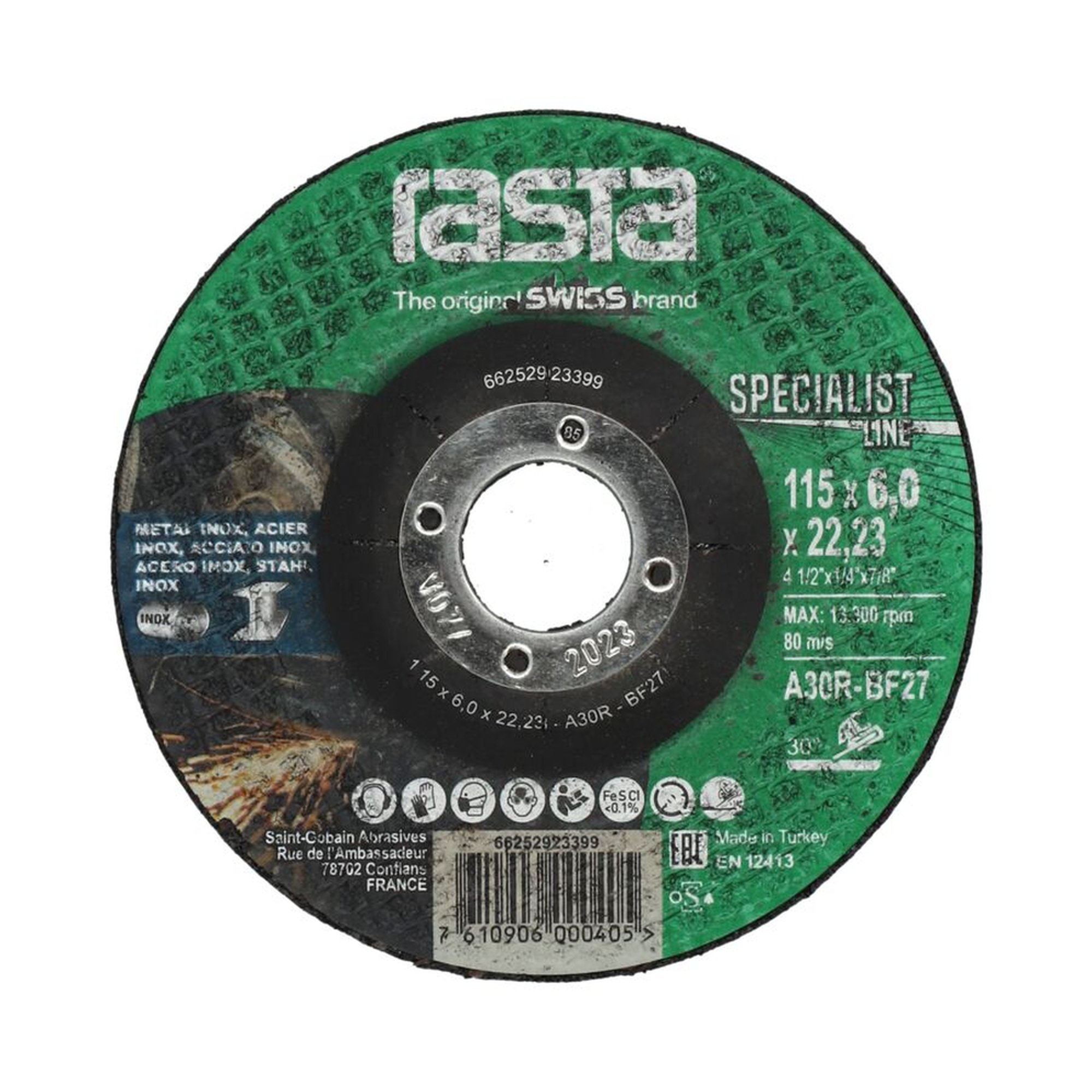 10 x Norton Gekröpfte Schruppscheibe für Metall/Inox 115x6x22.23mm Rasta Specialist