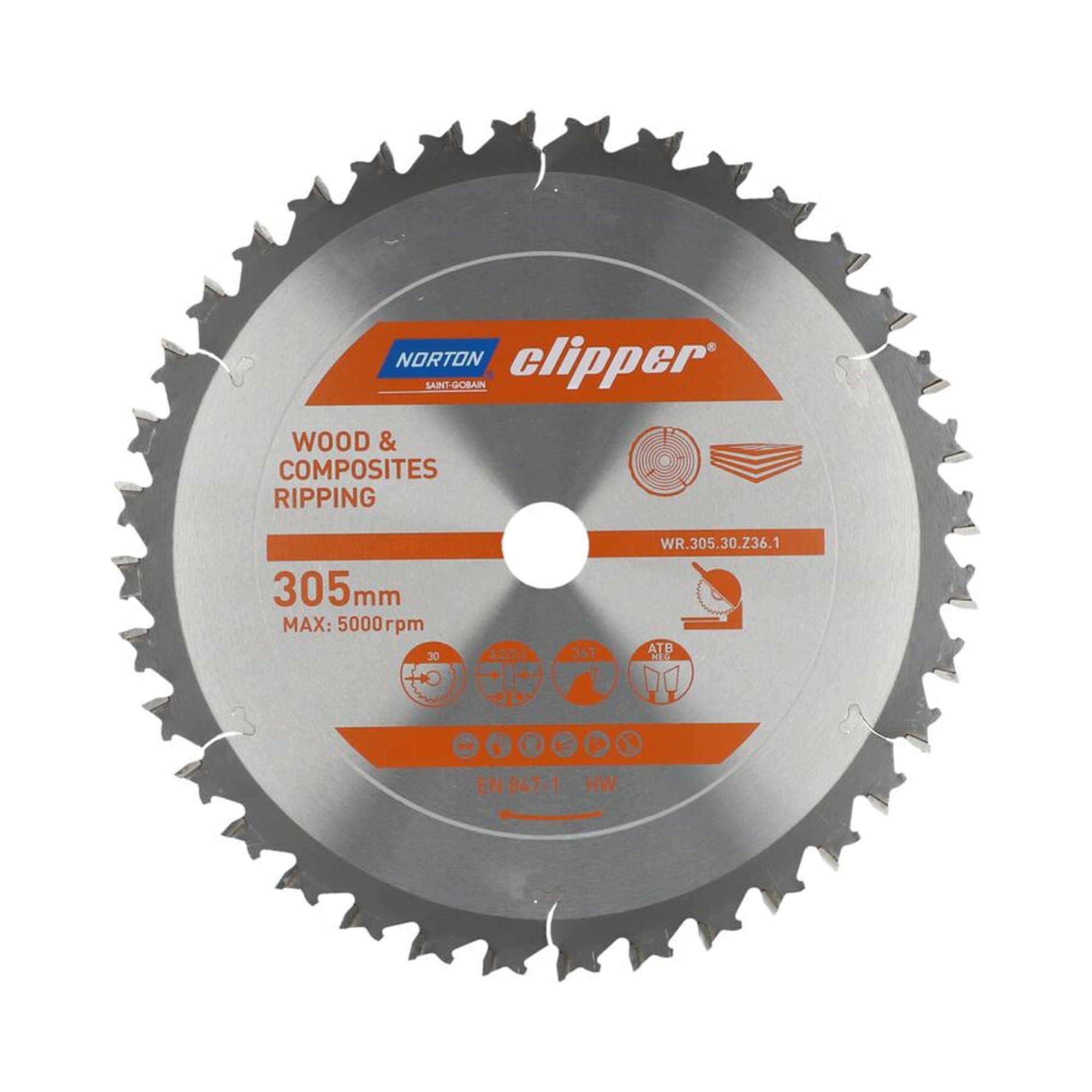 Norton Clipper TCT-Sägeblatt 305x3.2mm für Holz, 30mm Bohrung, WOOD RIPPING