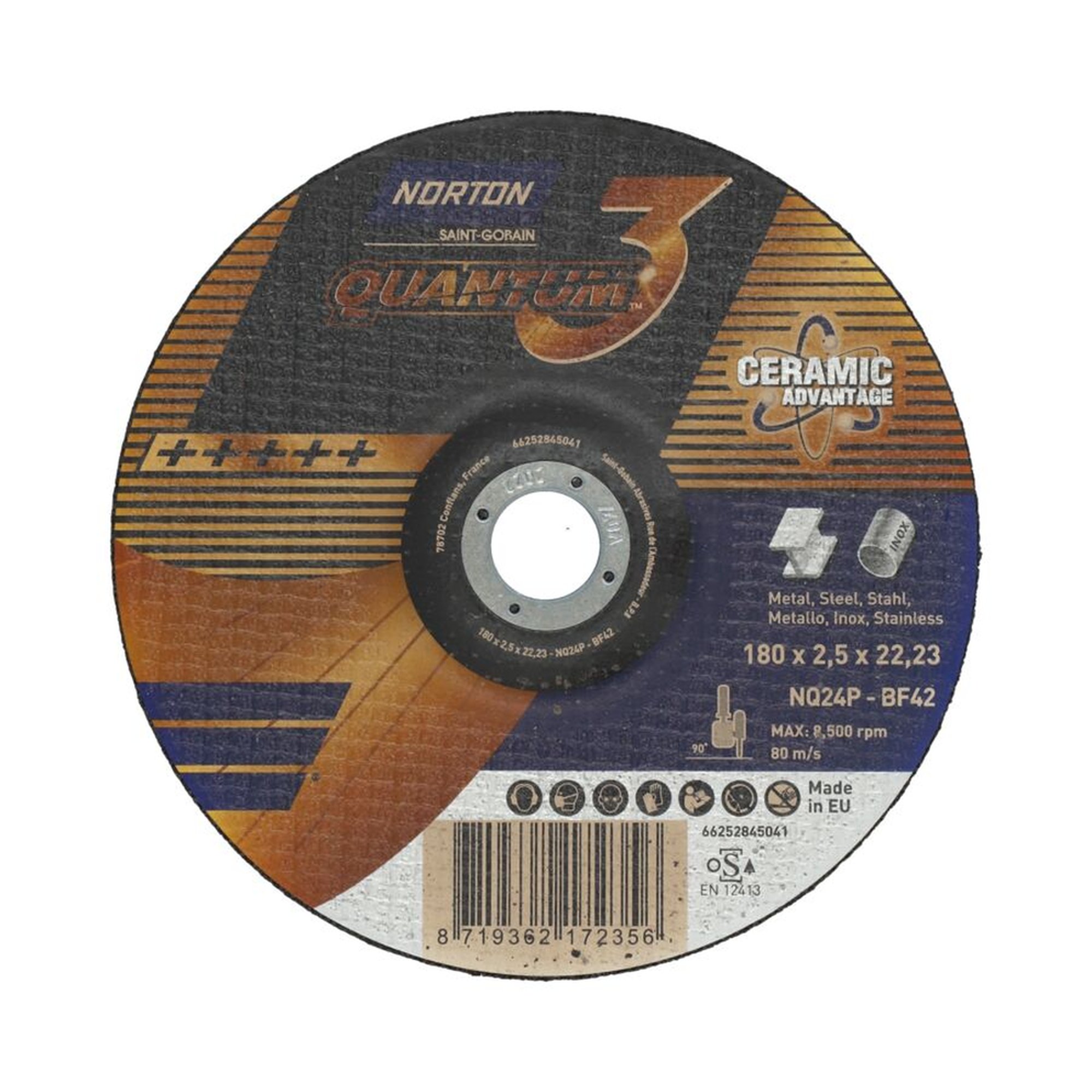 25 x Norton Trennscheibe gekröpft 42 | 180x2,5x22,2 NQ 24 P Quantum3 für Metallbearbeitung
