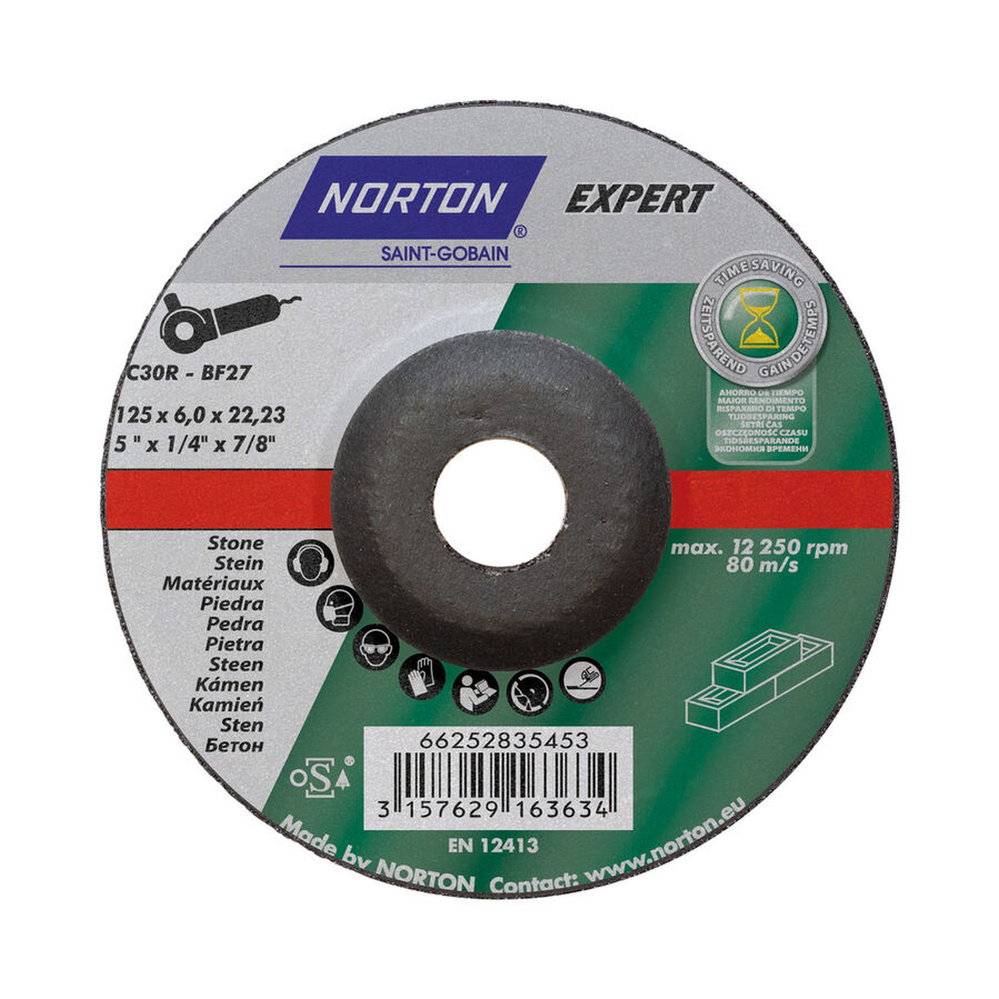 10 x Norton EXPERT Gekröpfte Schruppscheibe für Stein 125x6x22.23mm