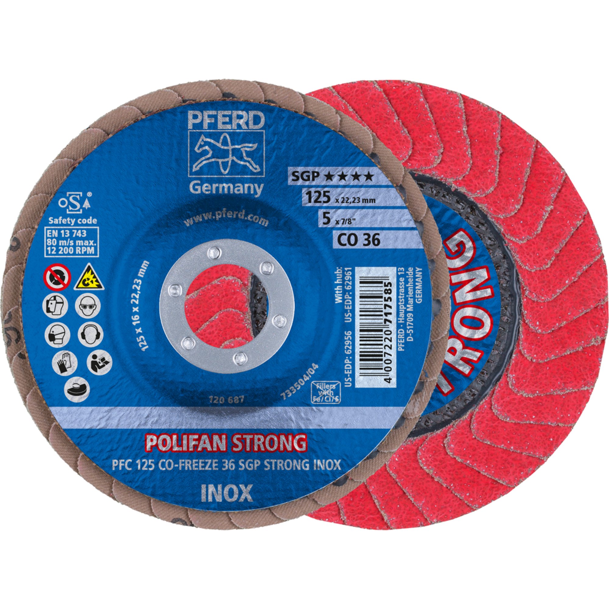 10 x PFERD POLIFAN-Fächerscheibe PFC 125 CO-FREEZE 50 SGP STRONG INOX