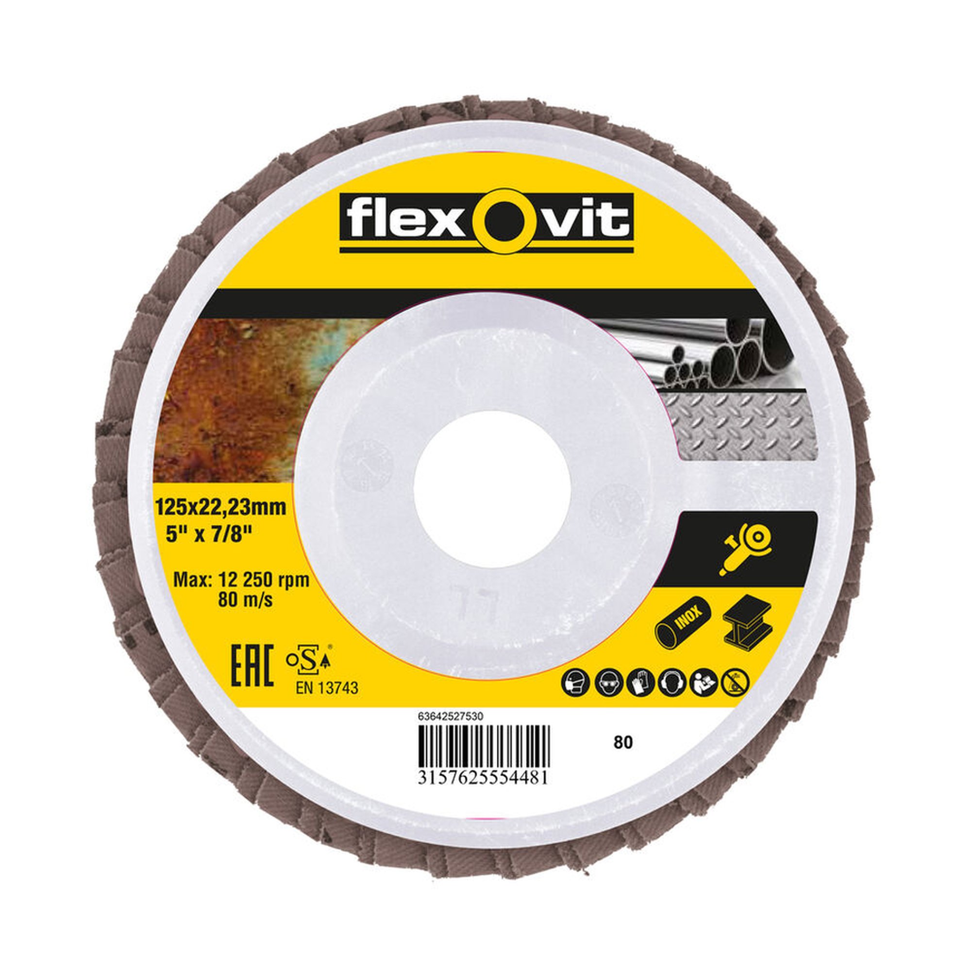 10 x Norton Fächerschleifscheiben 125x22mm K80 Flexovit für effizientes Schleifen