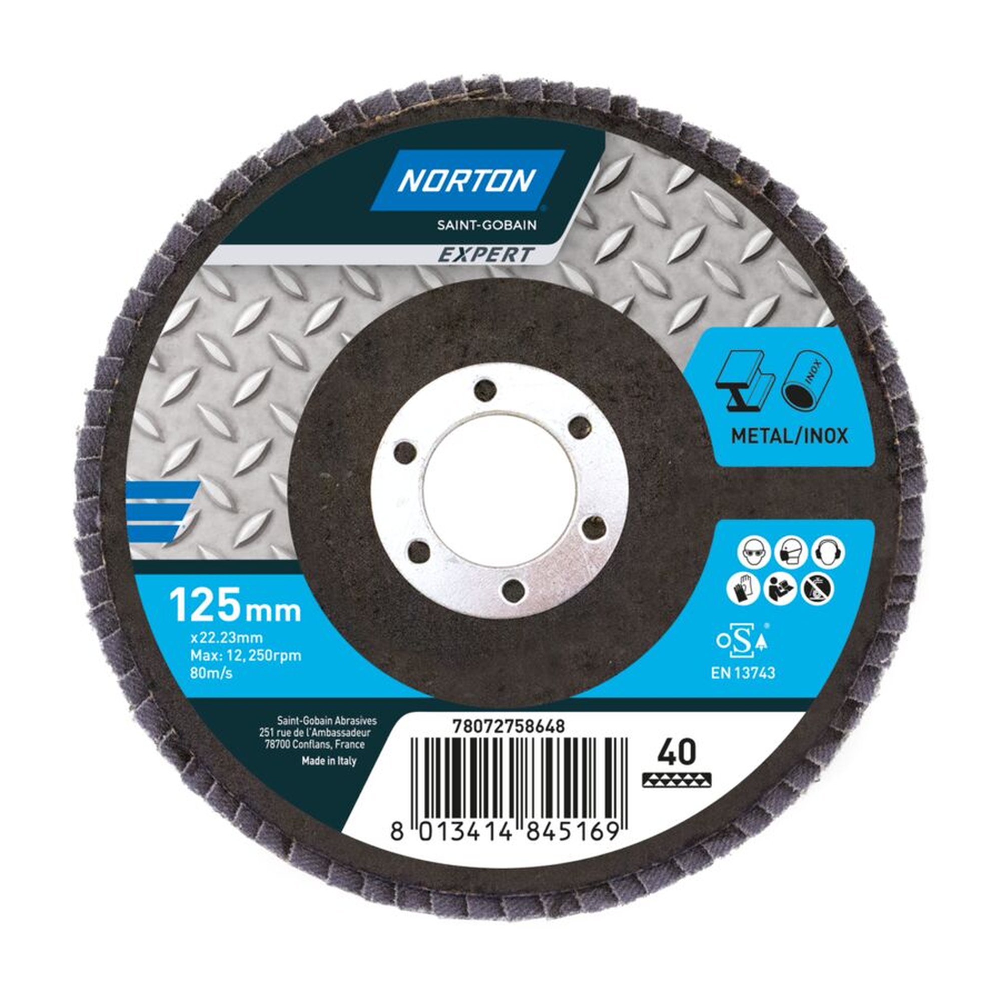 10 x Norton EXPERT Fächerschleifscheiben 125x22mm K40 für effizientes Schleifen