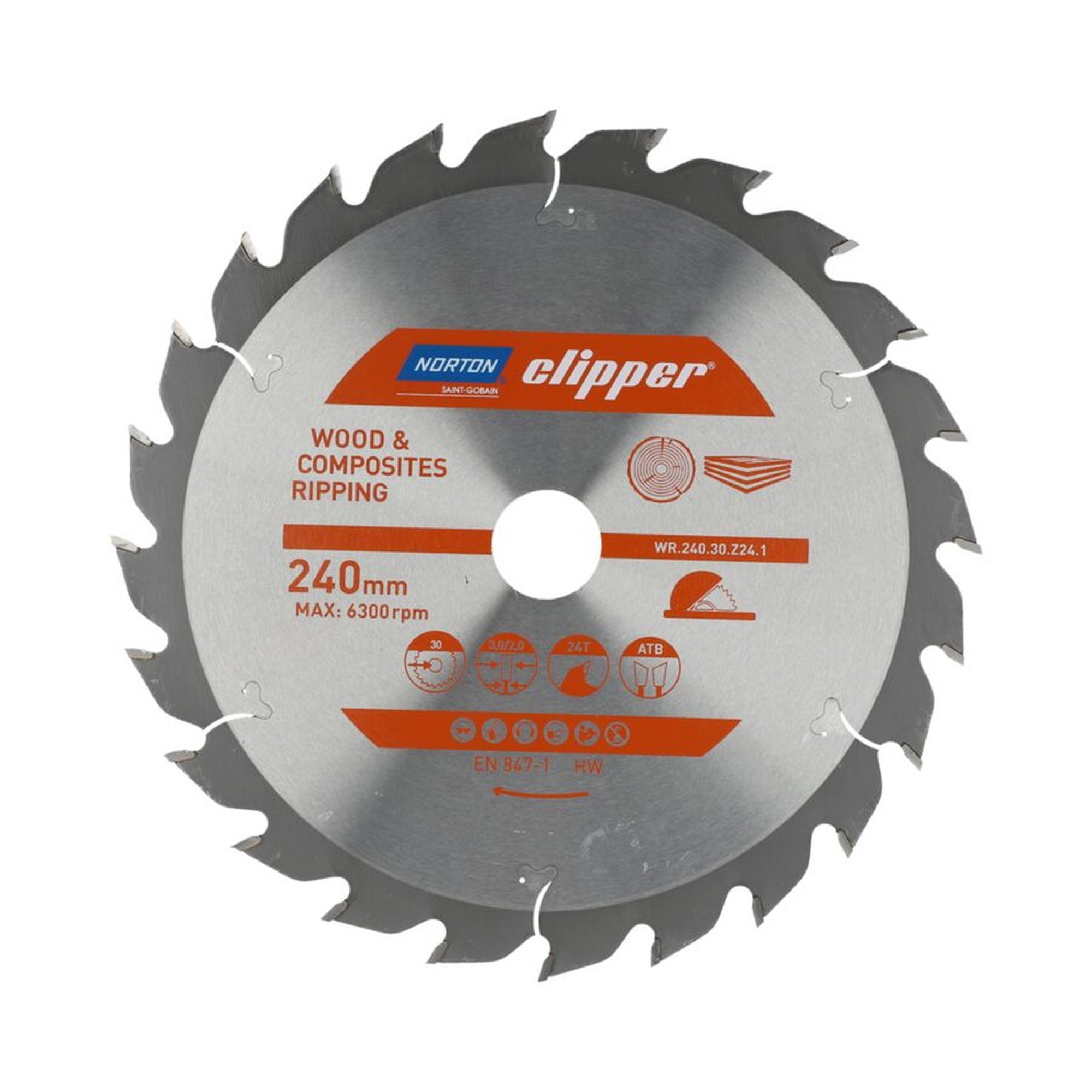 Norton Clipper TCT-Sägeblatt 240x3mm für Holz, 30mm Bohrung, präzises Schneiden