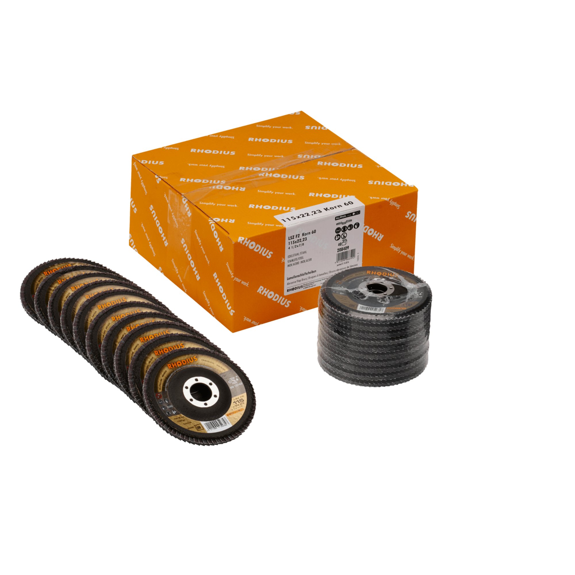 40 x RHODIUS Fächerschleifscheibe Fächerscheibe LSZ F2  Ø 115 mm Korn 60