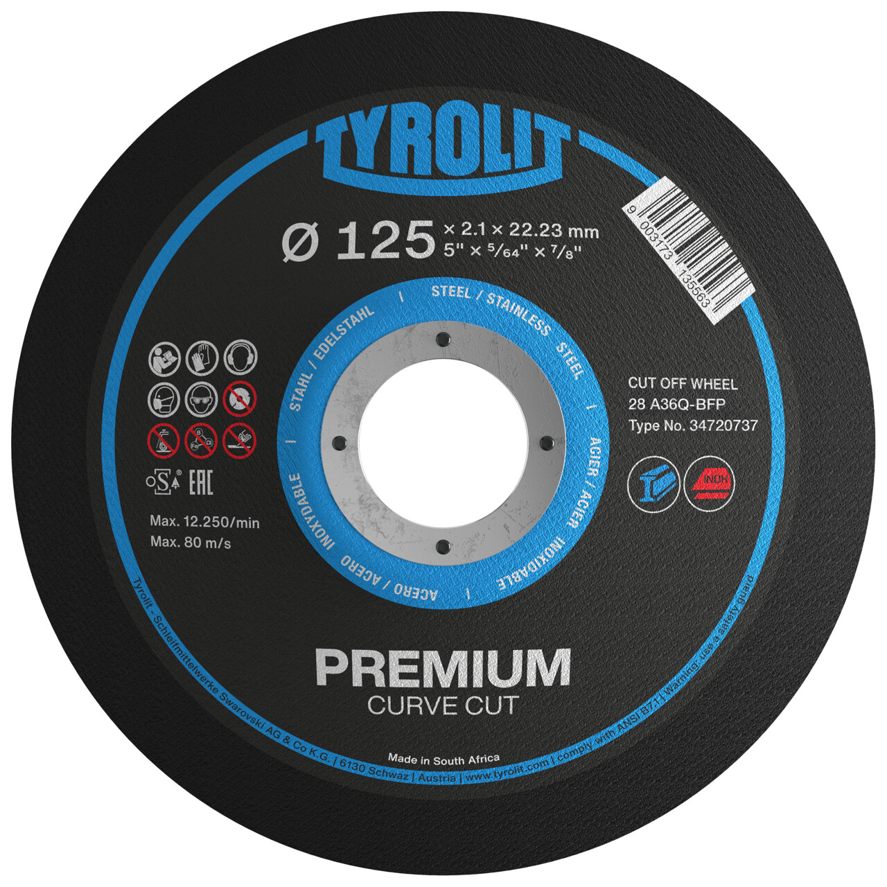 25x Tyrolit Trennscheibe CURVE CUT 125x2,1x22,23 mm A36 PREMIUM Stahl/Inox