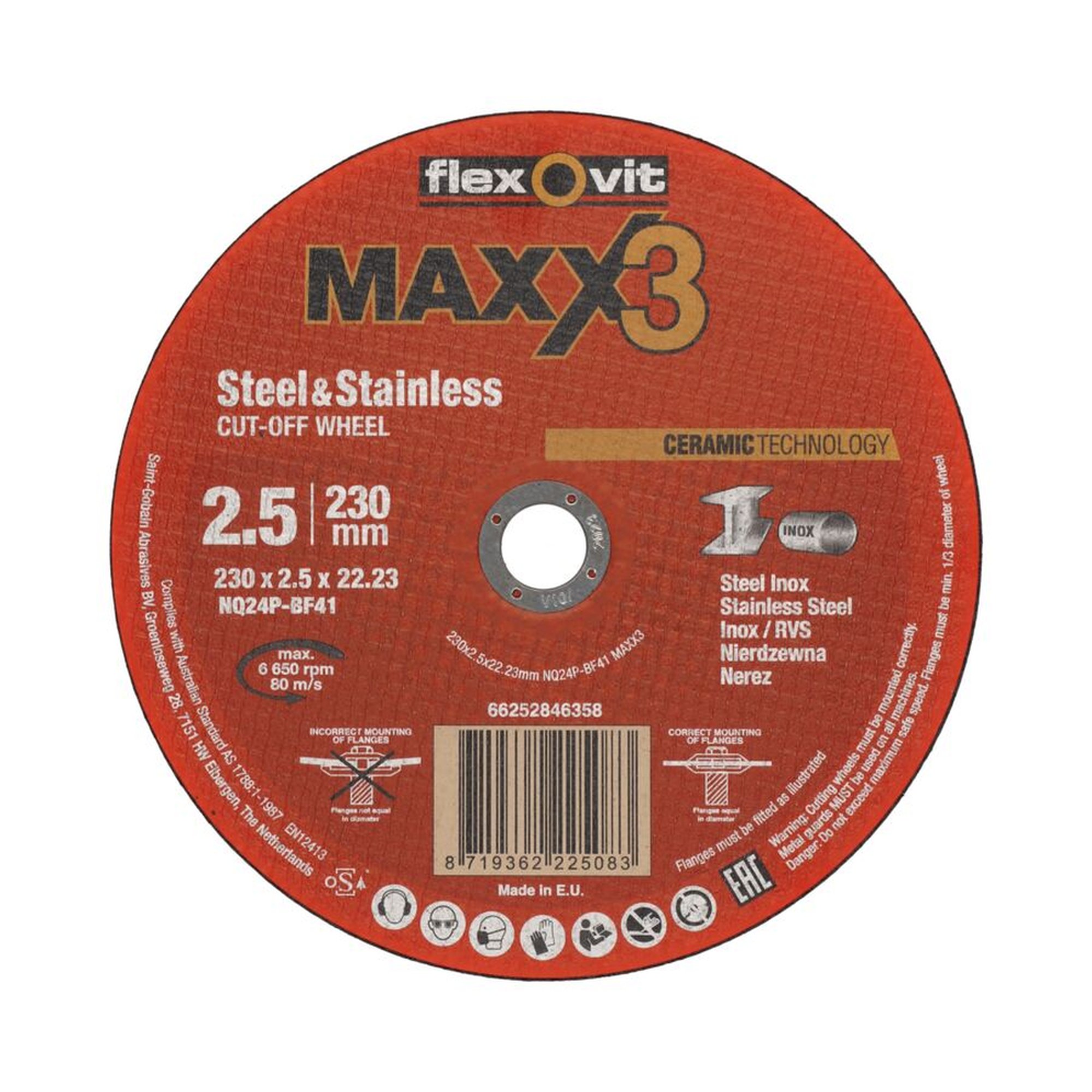 25 x Norton Trennscheibe für Inox Flexovit MAXX 230x2.5x22.23mm - Hochleistungsscheibe