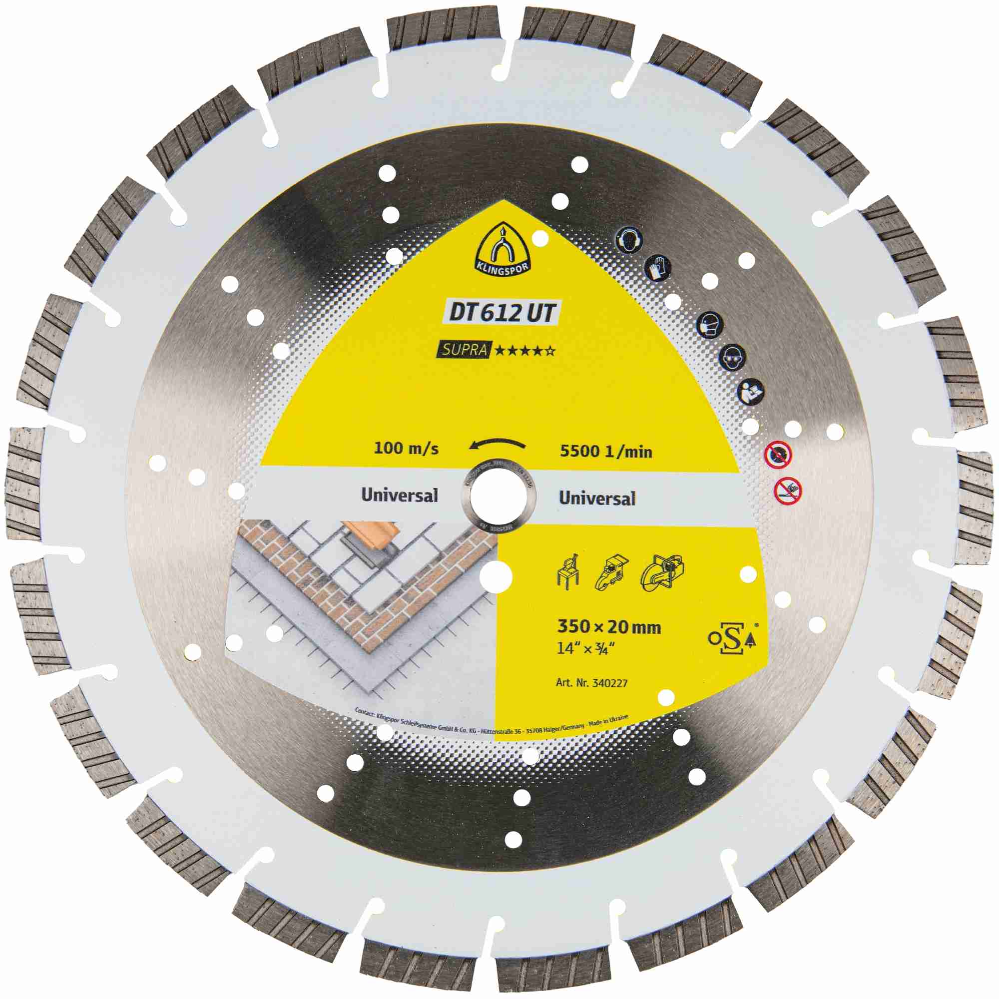 1 x Klingspor DT 612 UT Diamanttrennscheiben, 300 x 2,8 x 20 mm 20 Segmente 40 x 2,8 x 12 mm, Standard Turbo