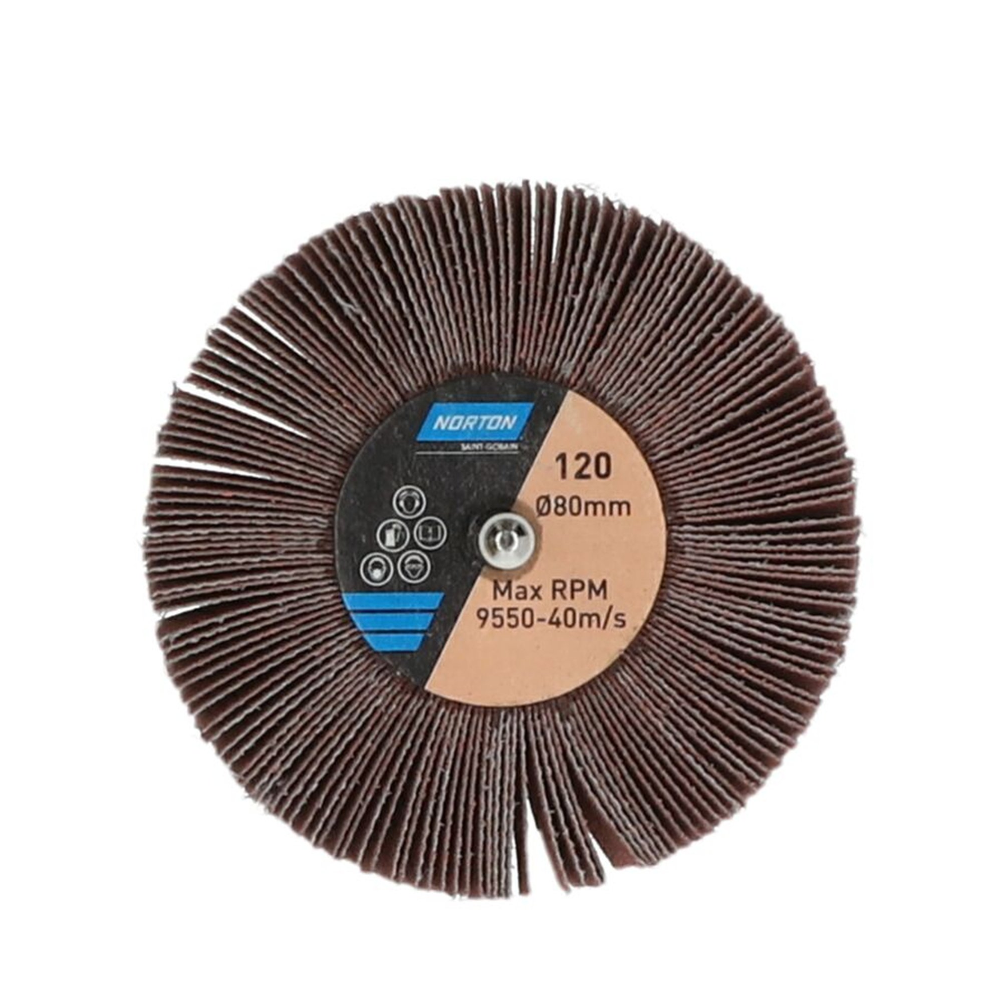 10 x Norton Fächerschleifer Schleifmop mit Schaft 80x30x6 R207 Korn 120