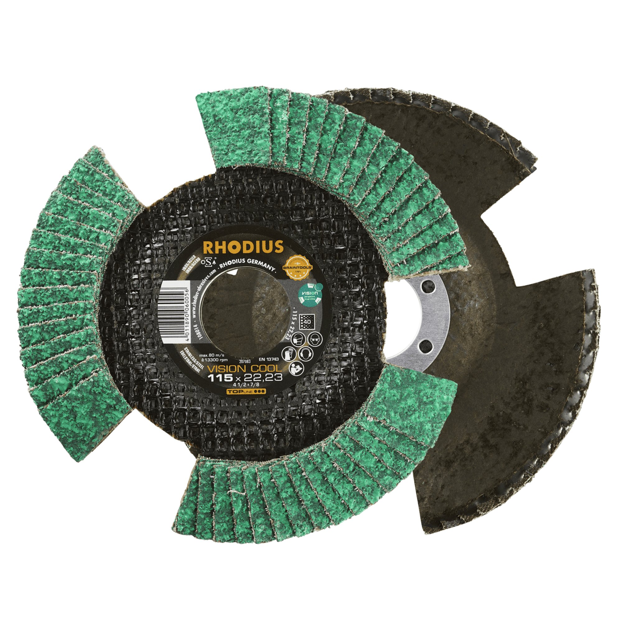 10 x RHODIUS Fächerschleifscheibe Fächerscheibe VISION COOL Ø 115 mm Korn 40