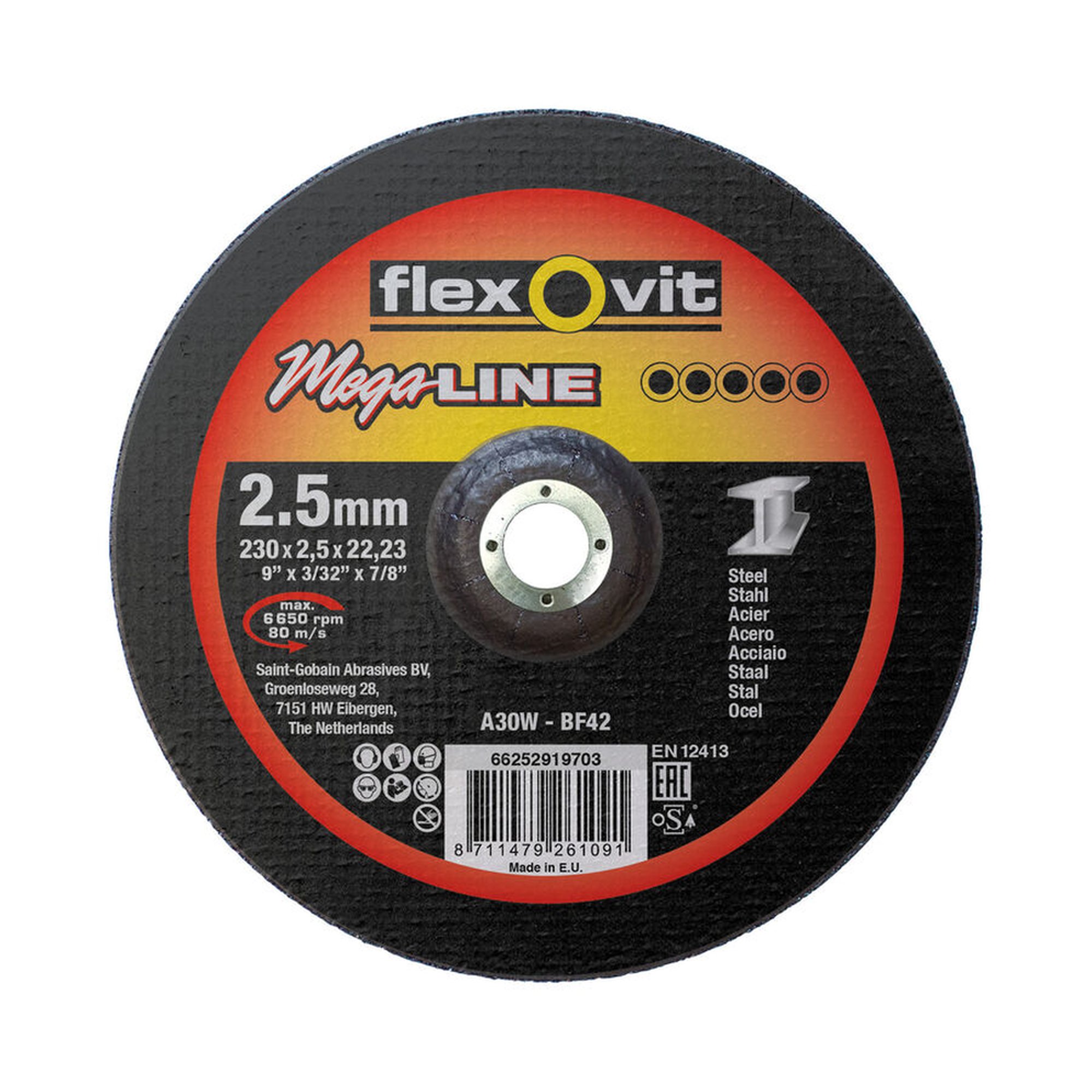 25 x Norton Gekröpfte Trennscheibe für Metall 230x2.5x22.23mm Flexovit MEGA-LINE