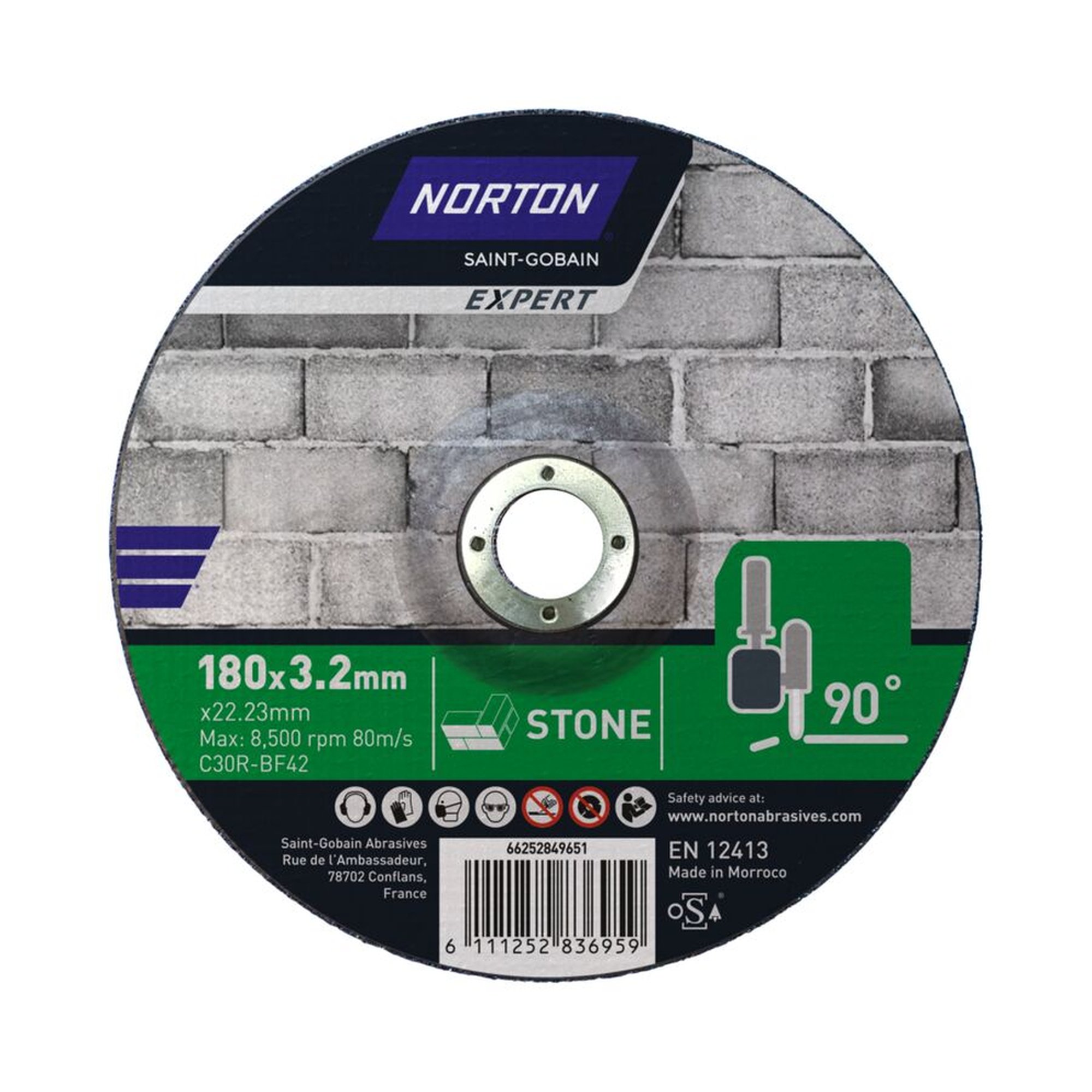 25 x Norton Gekröpfte Trennscheibe für Stein EXPERT 180x3.2x22.23mm