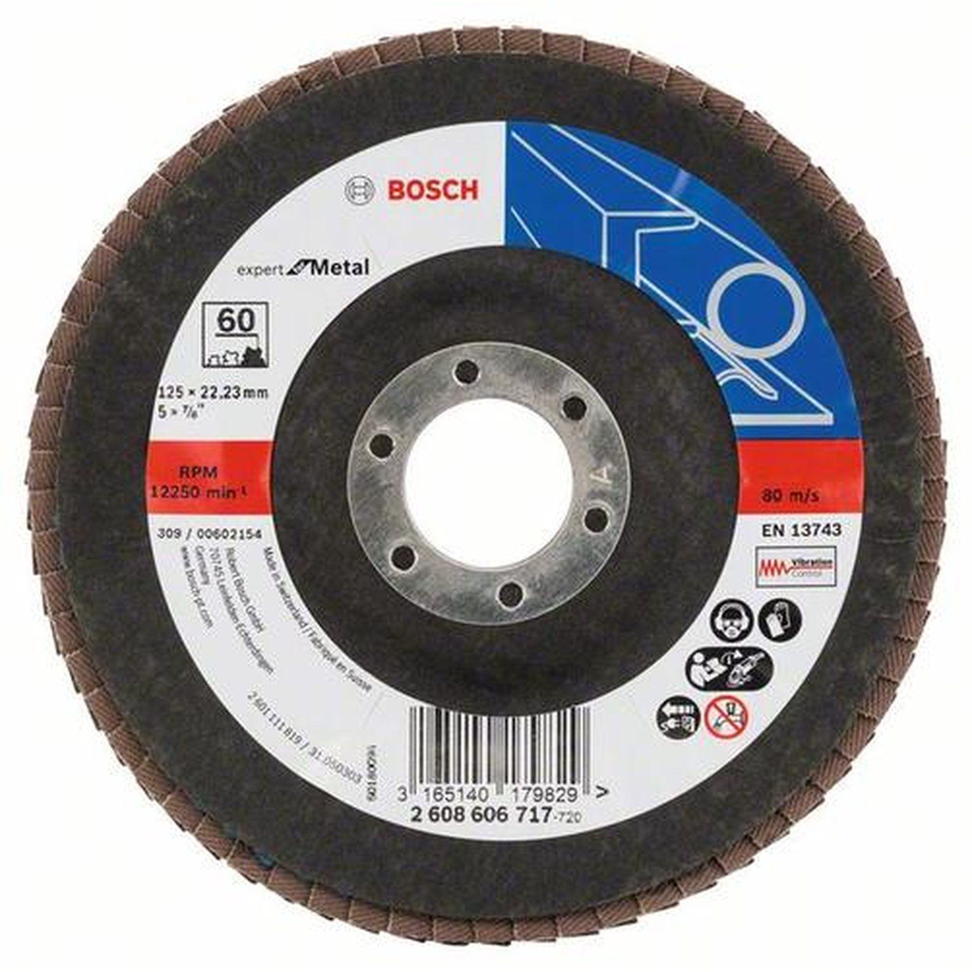 10x BOSCH Fächerschleifscheibe X551 Expert für Metall, gewinkelt, Ø 125 mm, 60, Glasgewebe
