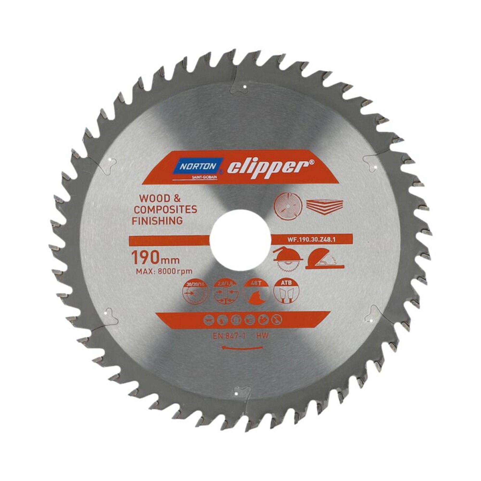 Norton Clipper TCT-Sägeblatt 190x2.8mm für Holzveredelung, 30mm Bohrung