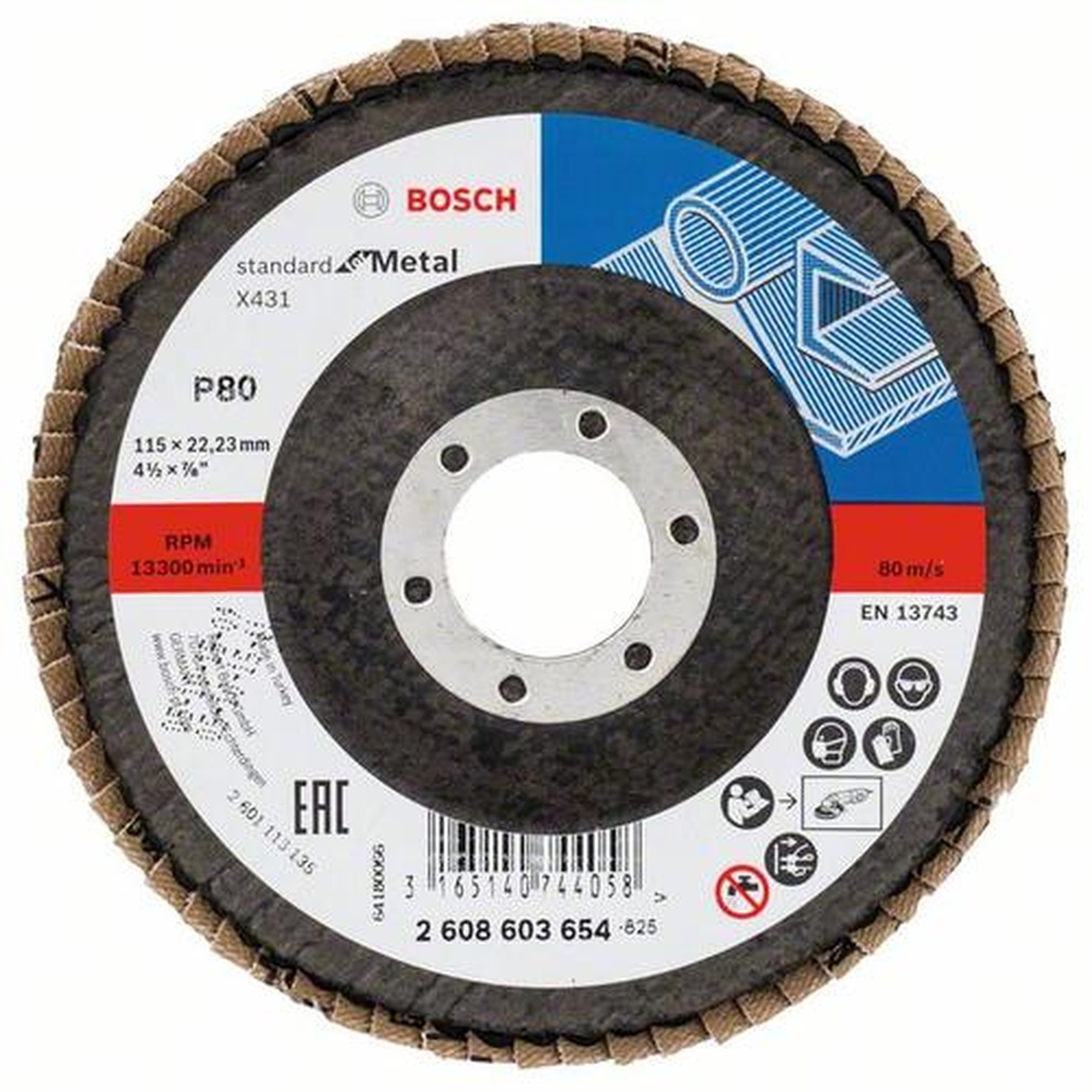 10x BOSCH Fächerschleifscheibe X431 Standard für Metall, gewinkelt, Ø 115 mm, 22,23 mm, 80