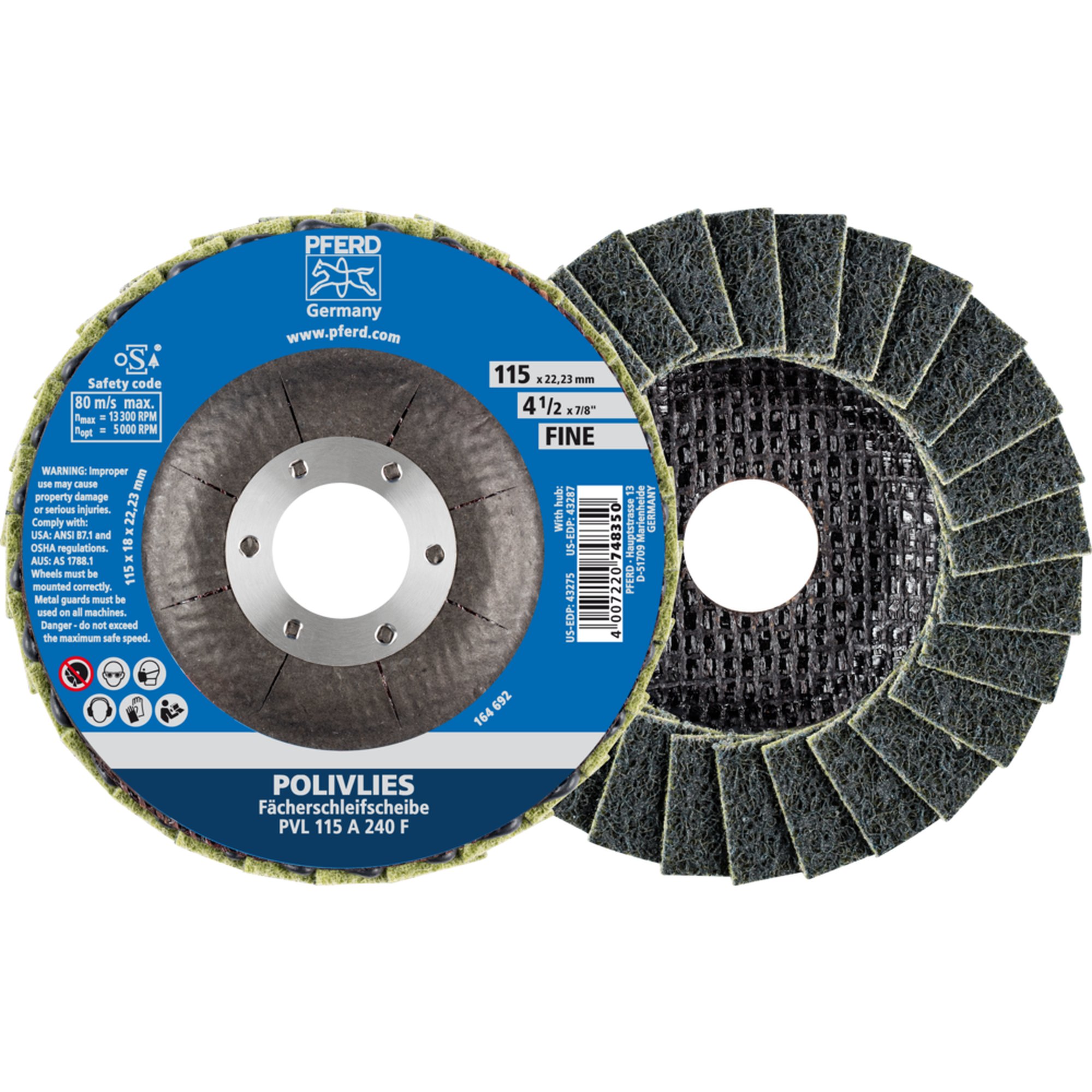 5 x PFERD POLIVLIES-Fächerscheibe PVL 115 A 240 F