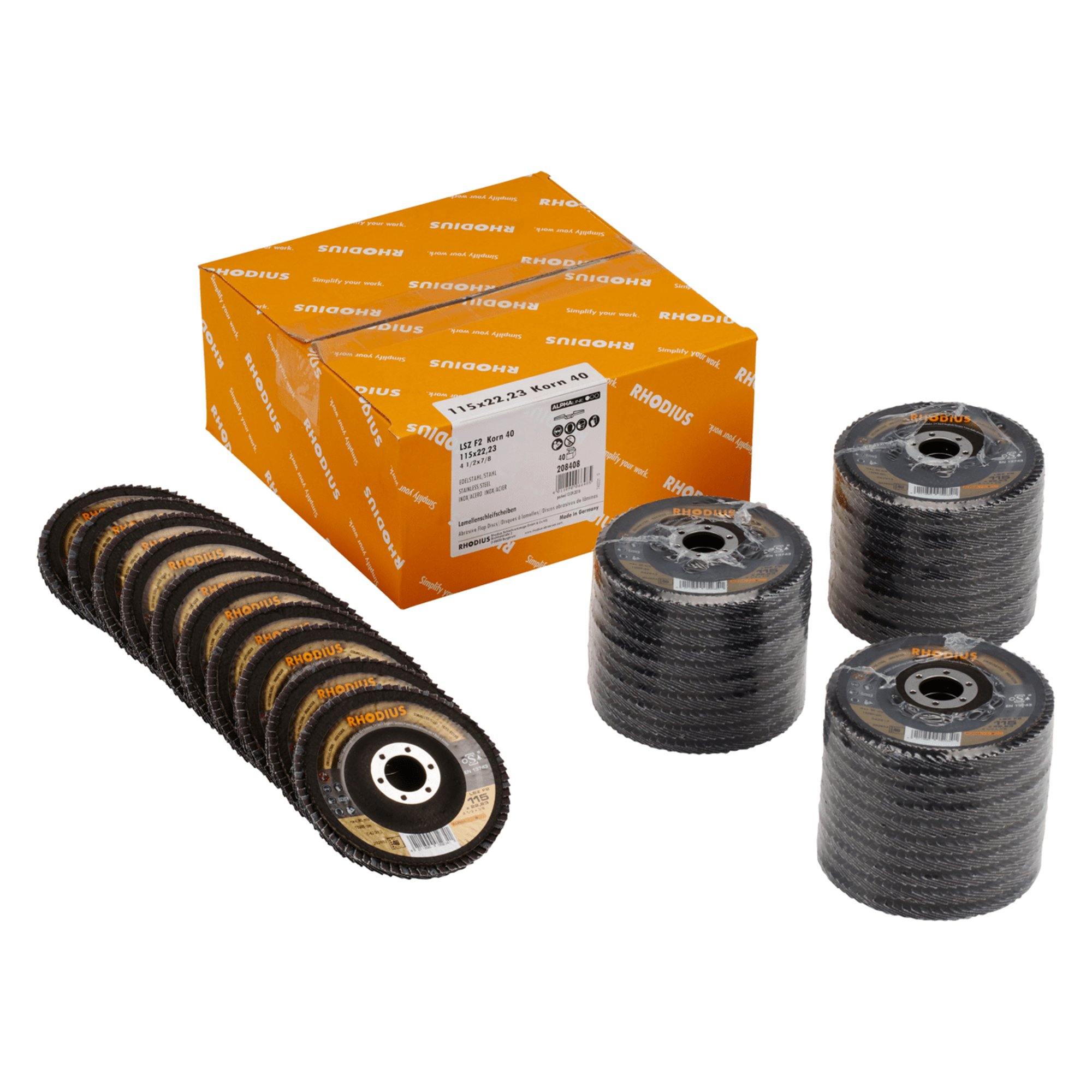 40 x RHODIUS Fächerschleifscheibe Fächerscheibe LSZ F2  Ø 115 mm Korn 40