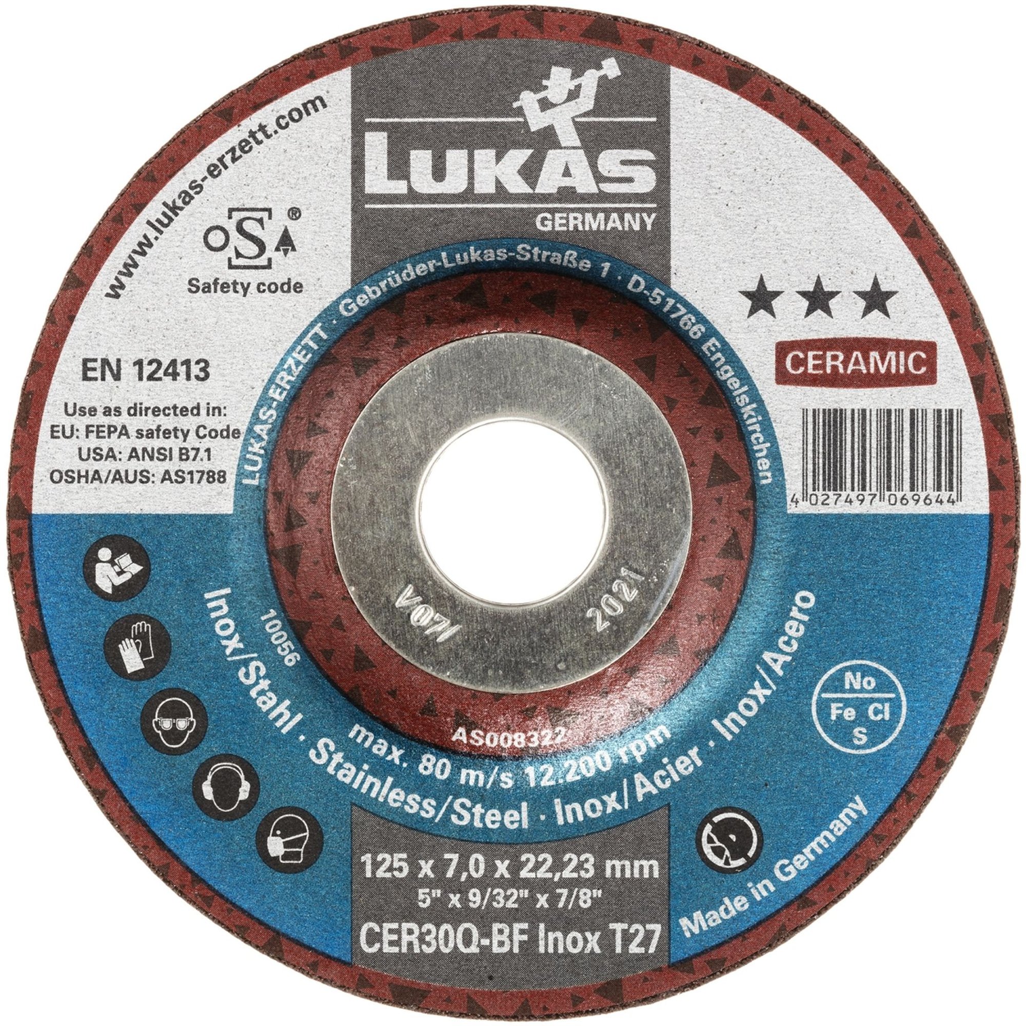 10x LUKAS Schruppscheibe Schruppscheiben T27 Edelstahl 180x7 mm gekröpft Ceramic